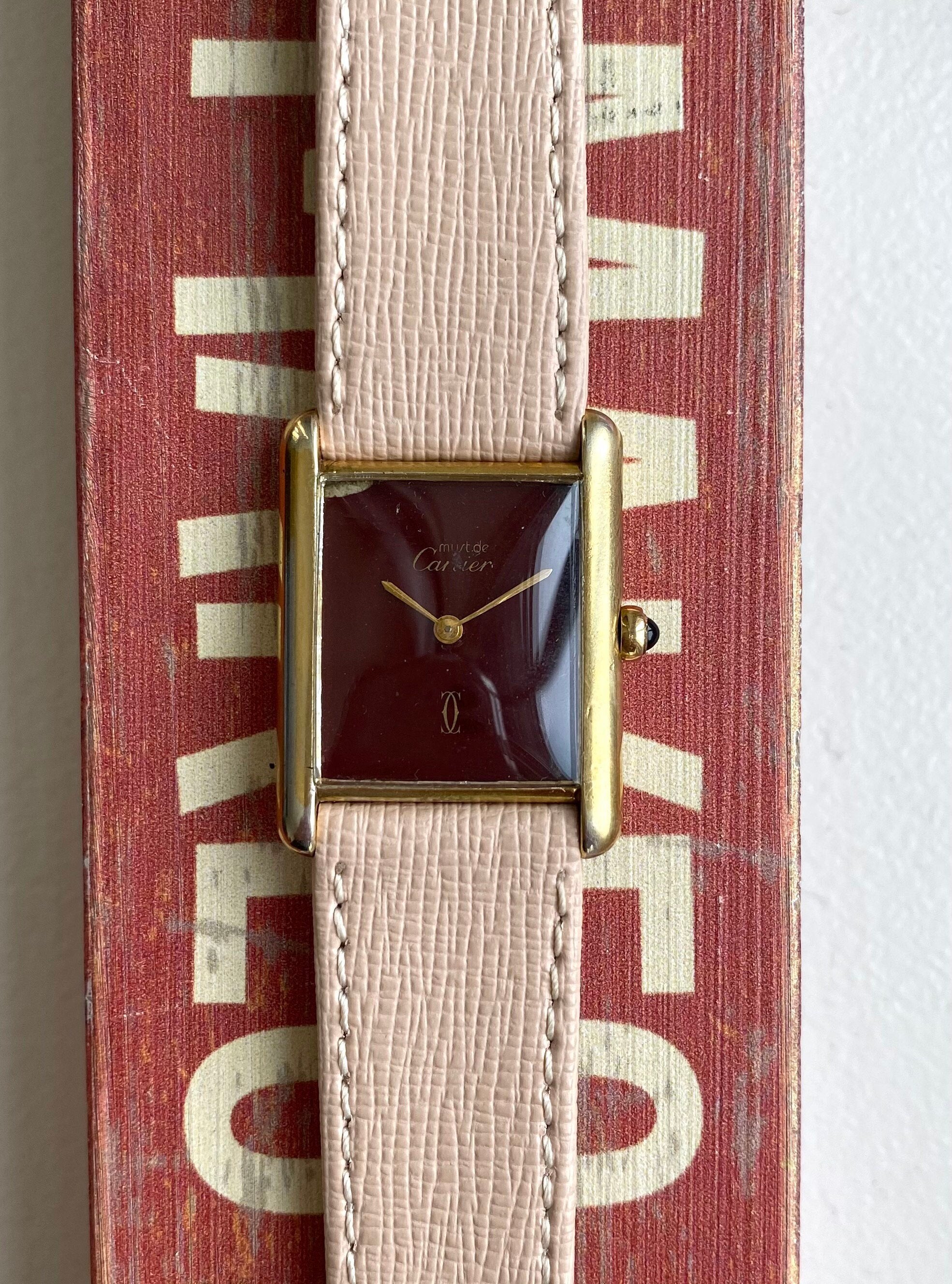 Vintage Cartier Tank Quartz 18K Electroplated Case Rare Red Dial Watch