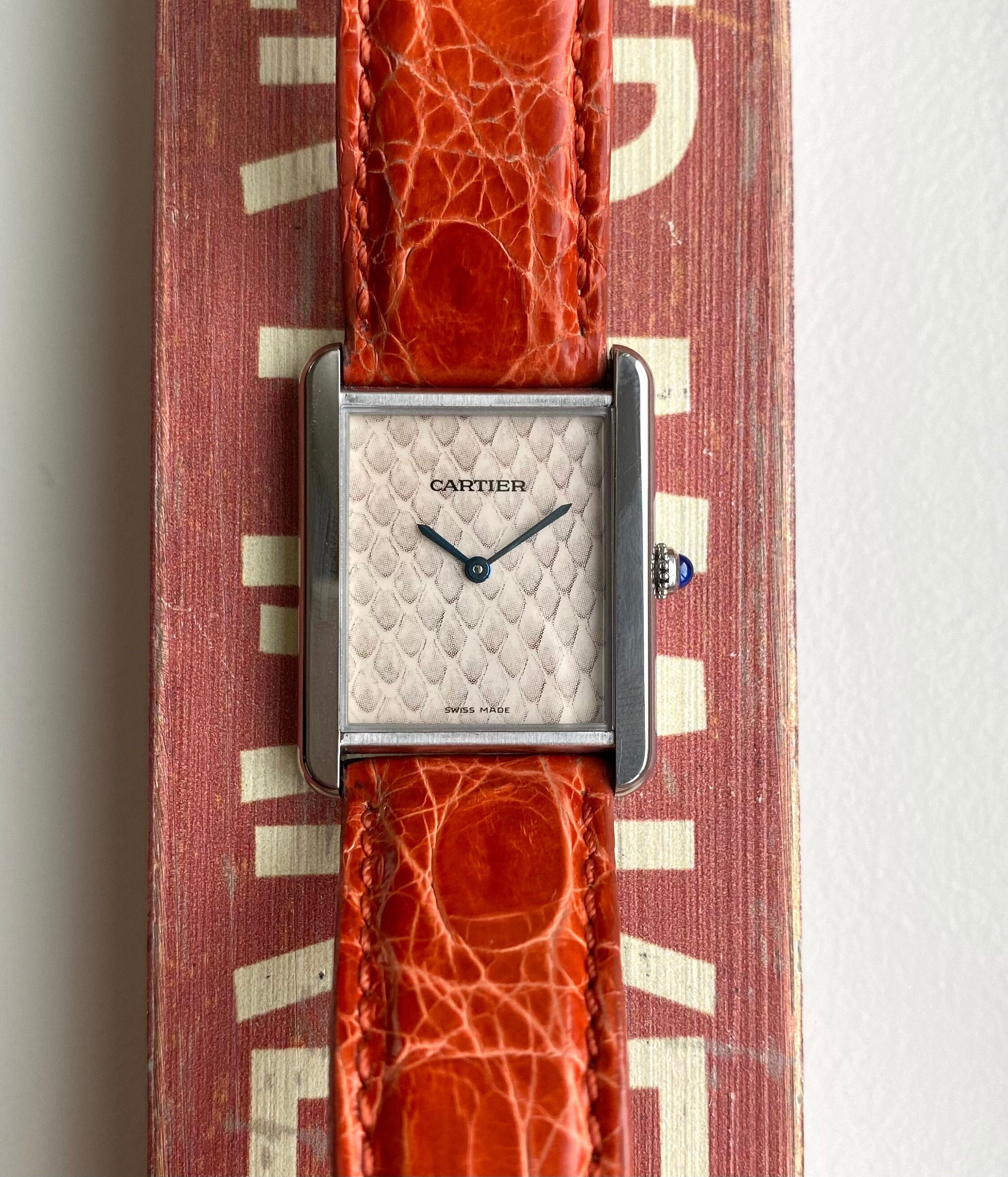 Cartier Tank Solo Ref 3169 Quartz 90s Oversized Tank Rare Cream Python Dial 27mm Watch