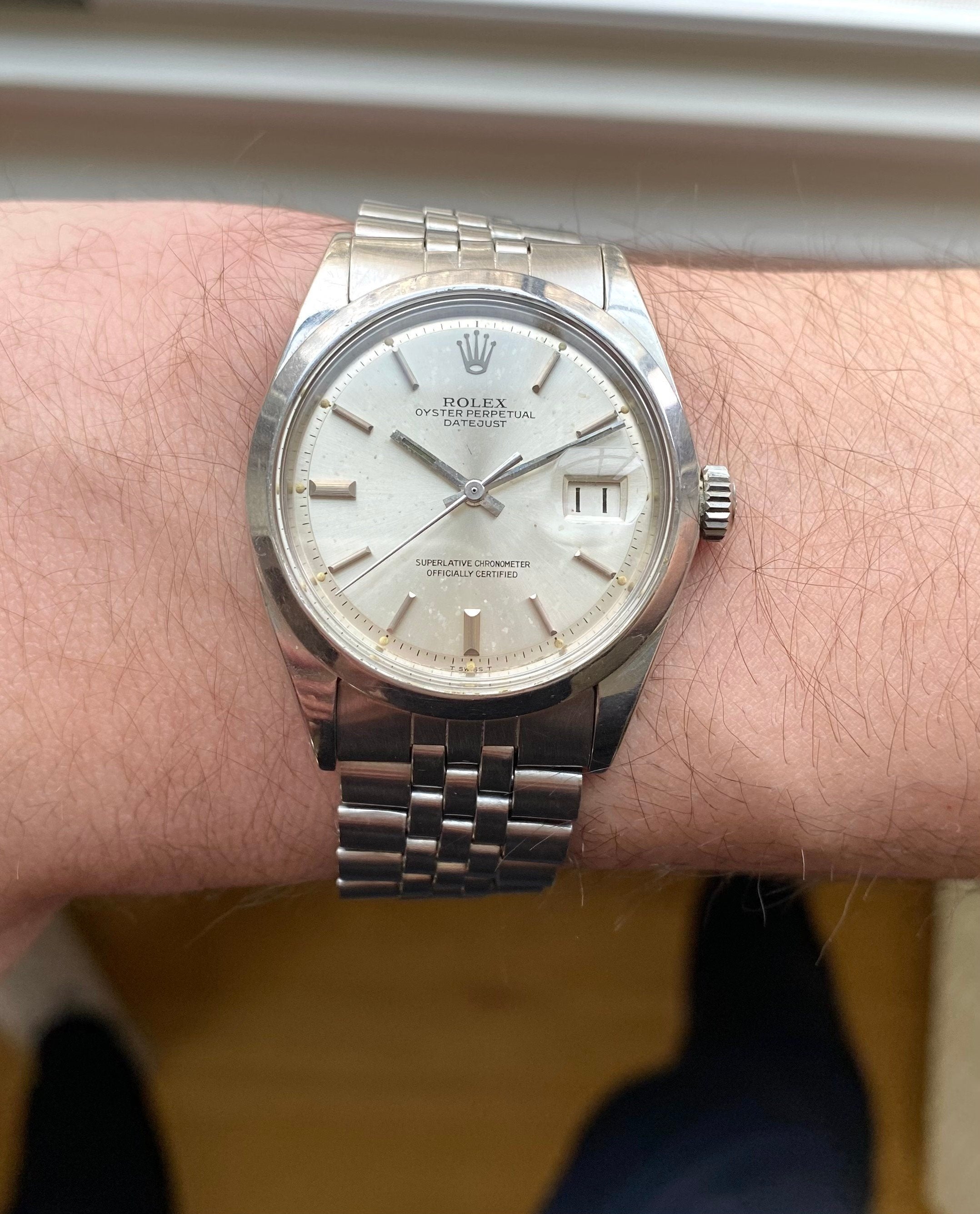 Datejust 1600 Vintage Automatic Silver Patina Dial Smooth Bezel w/ Bracelet