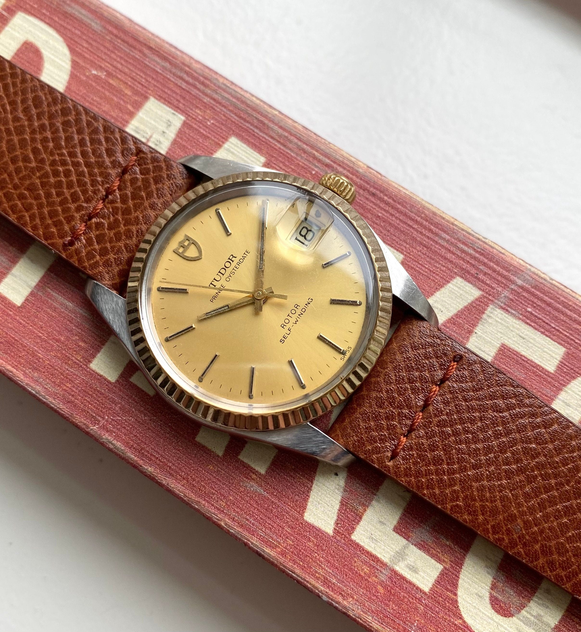 Vintage Tudor Prince Oysterdate Automatic Champagne Dial Quickset Two Tone Watch