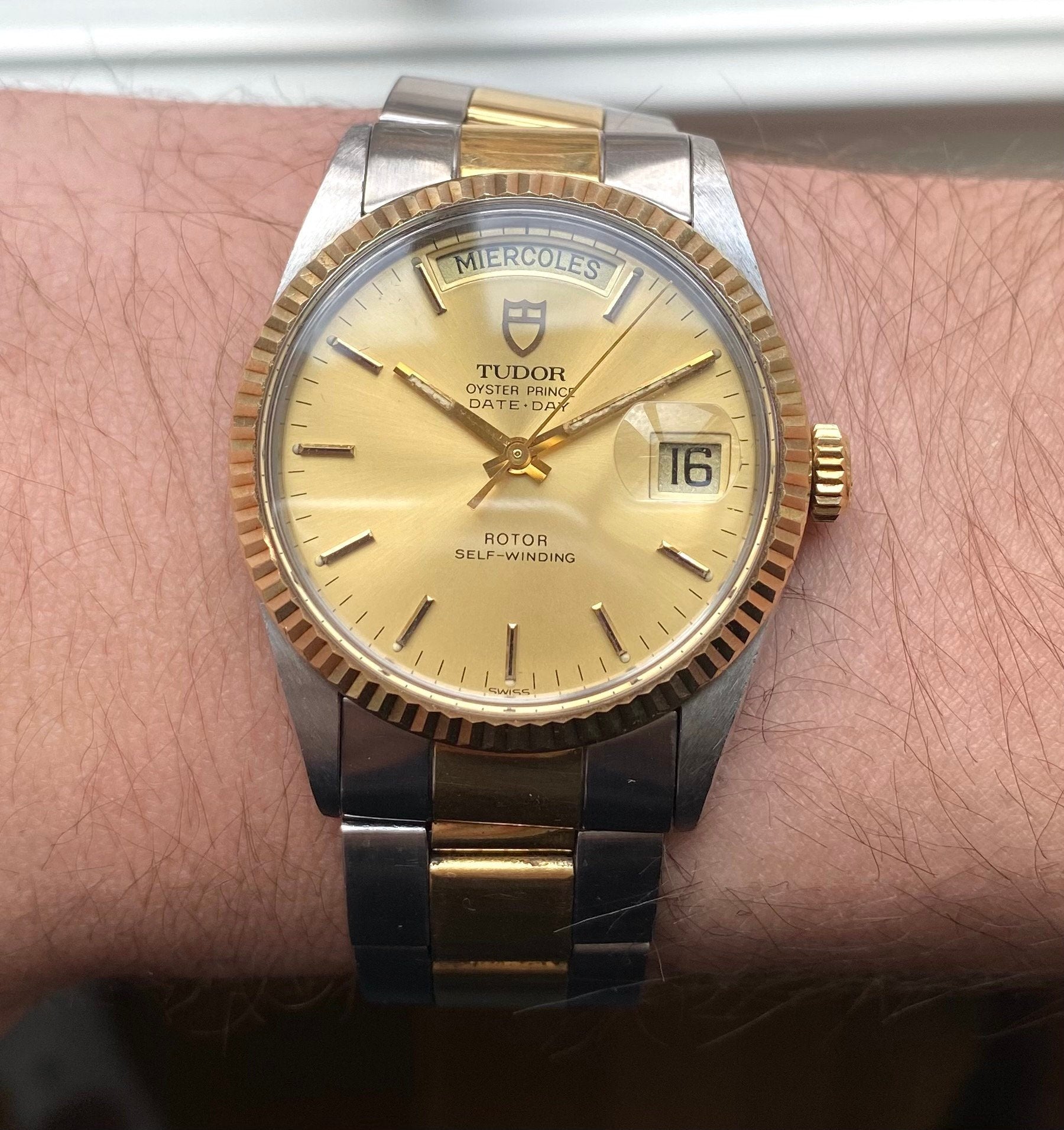 Tudor Oysterprince Dateday Quickset Champagne Sunburst Dial Two Tone Watch