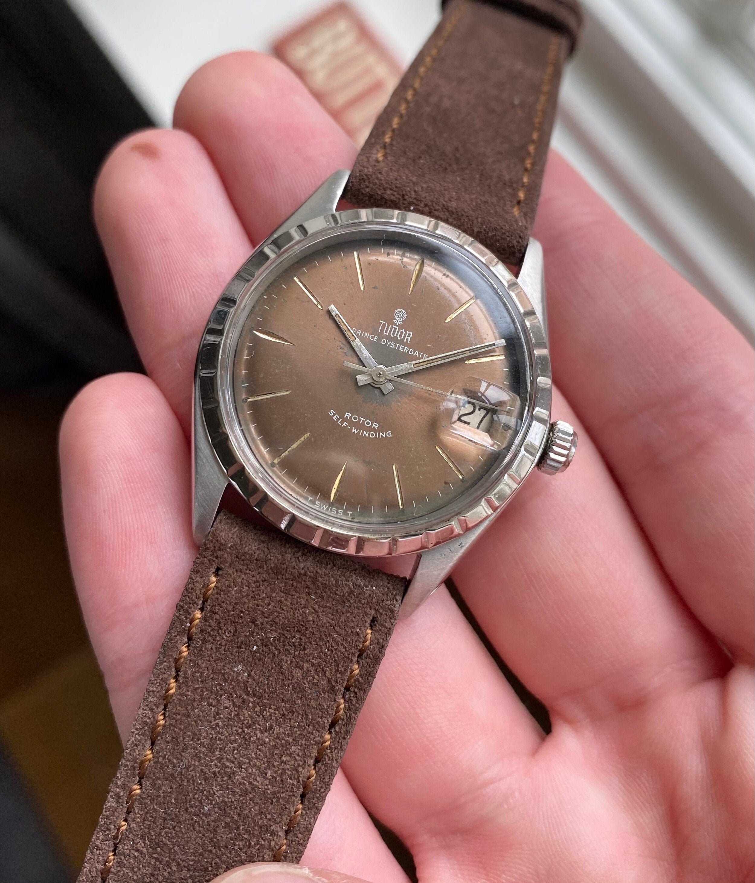 Vintage Tudor Prince Oysterdate Ref 7966 Automatic Tropical Rose Dial 34mm Watch