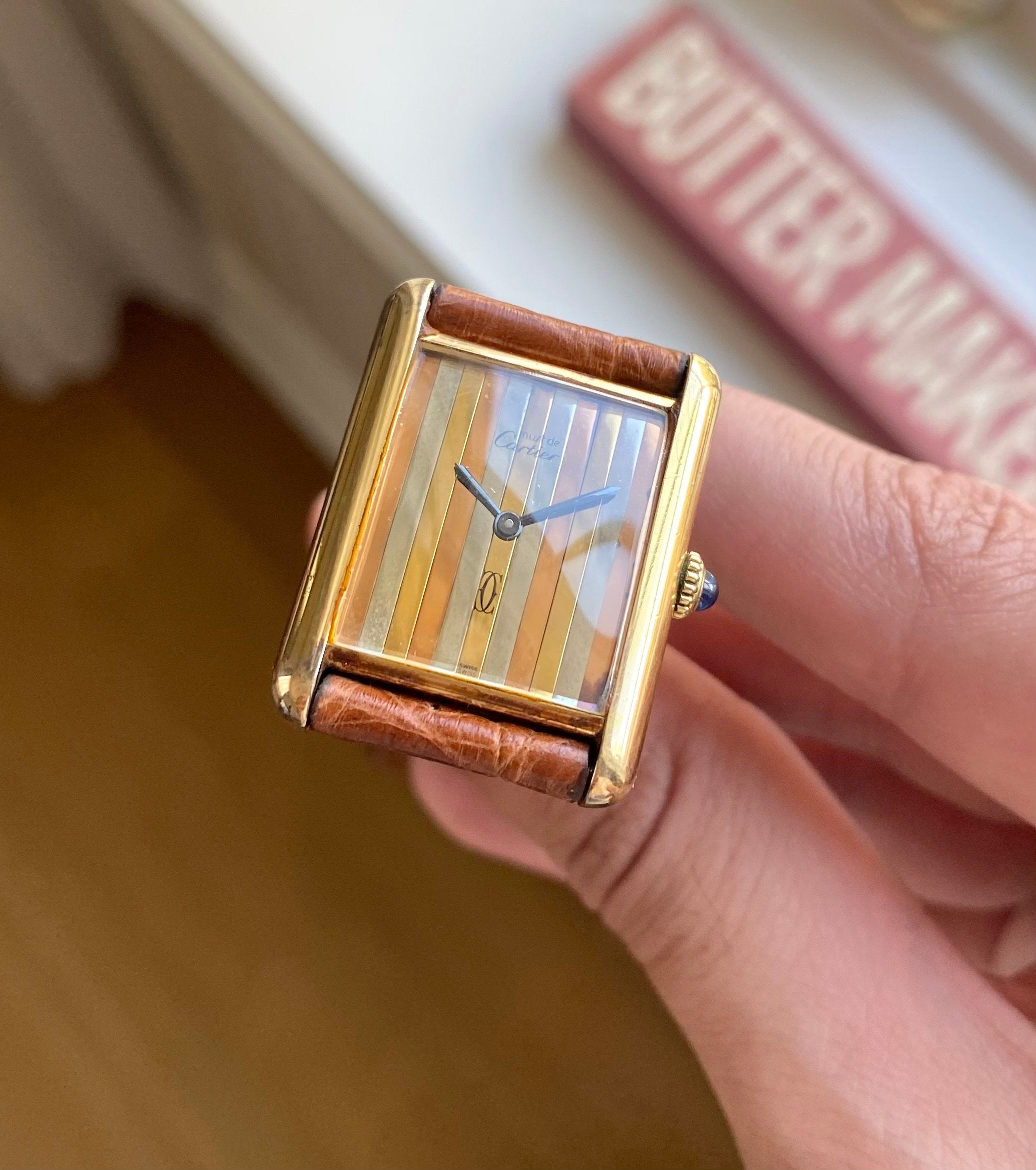Vintage Cartier Tank Manual Wind Tri Tone Dial 18K Gold 23mm Electroplated Watch