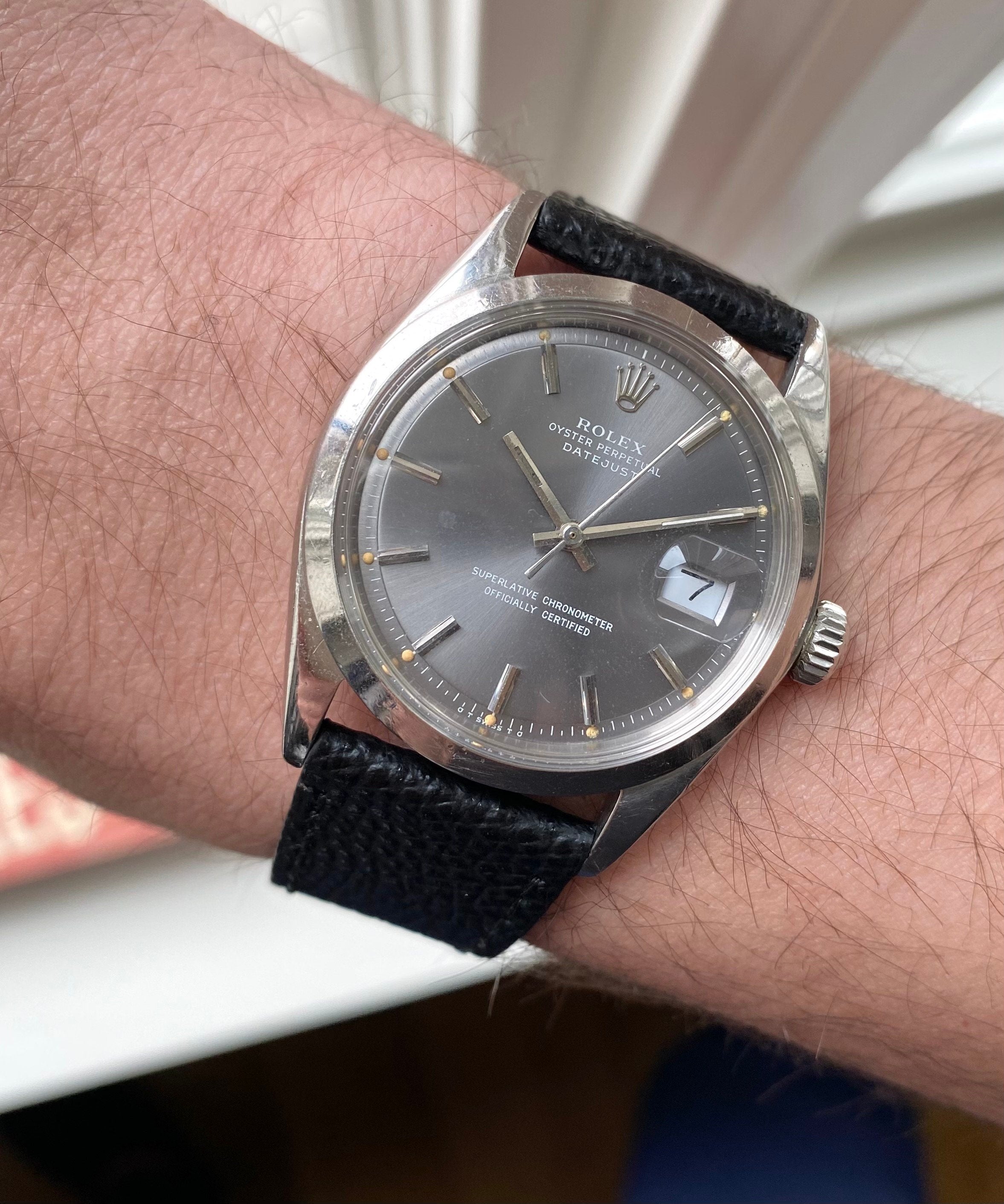 Vintage Rolex Datejust 70s Ref 1600 Automatic Grey Dial Smooth Bezel Steel Watch