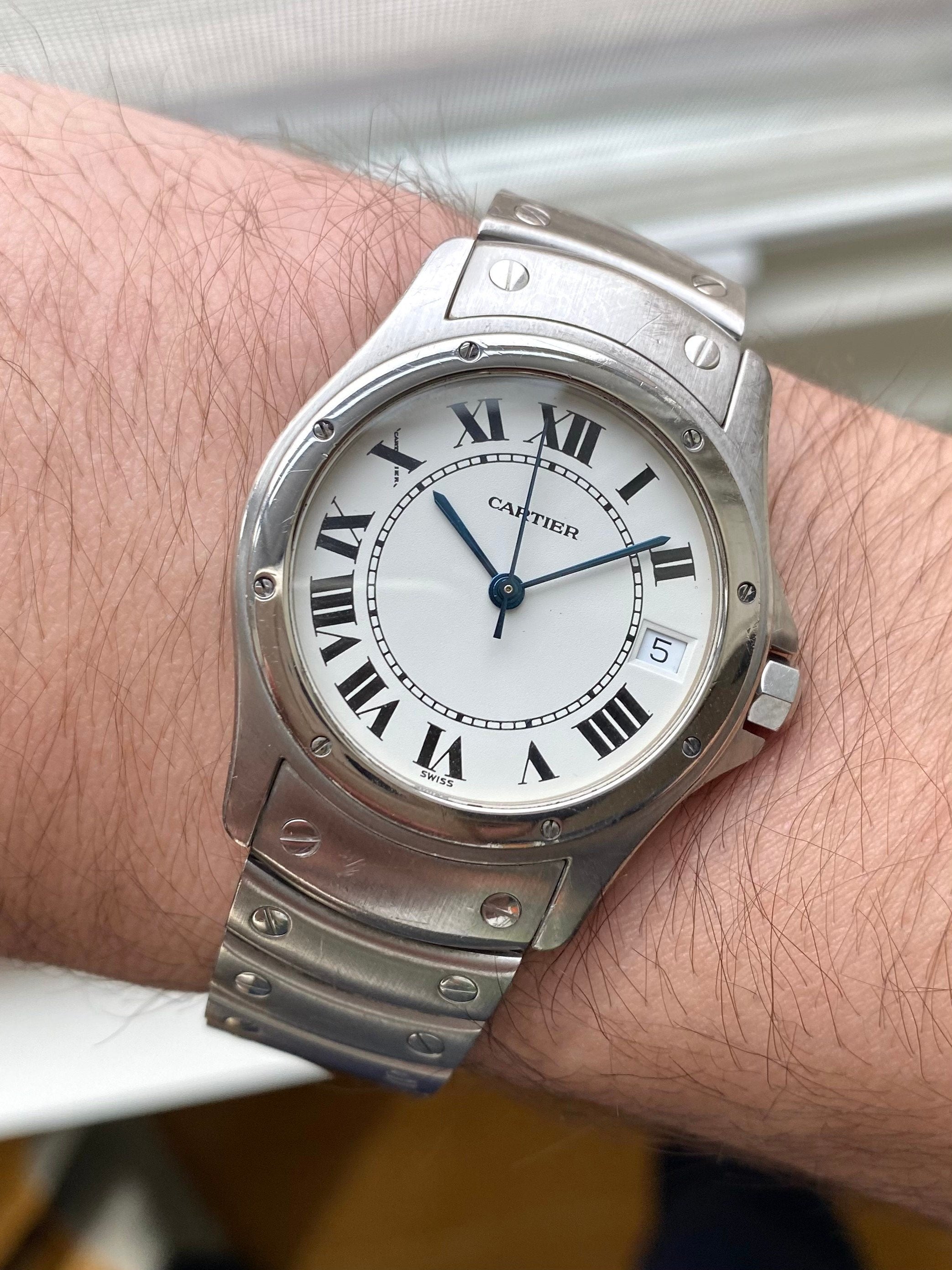 Cartier Santos Rondo Ref 1920 90s Automatic 33mm White Roman Numeral Dial Watch