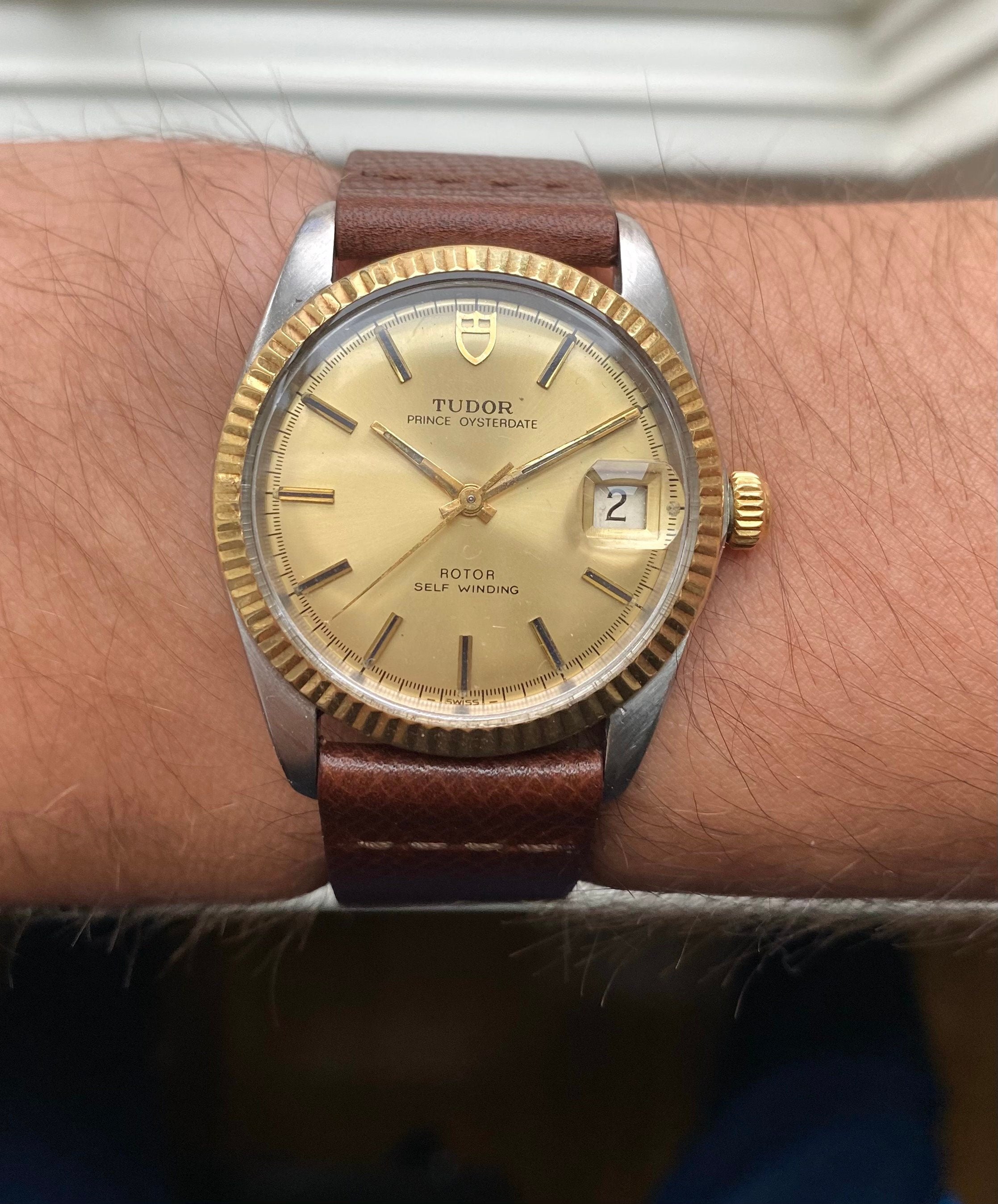 Vintage Tudor Prince Oysterdate Automatic Champagne Dial Quickset Two Tone Watch