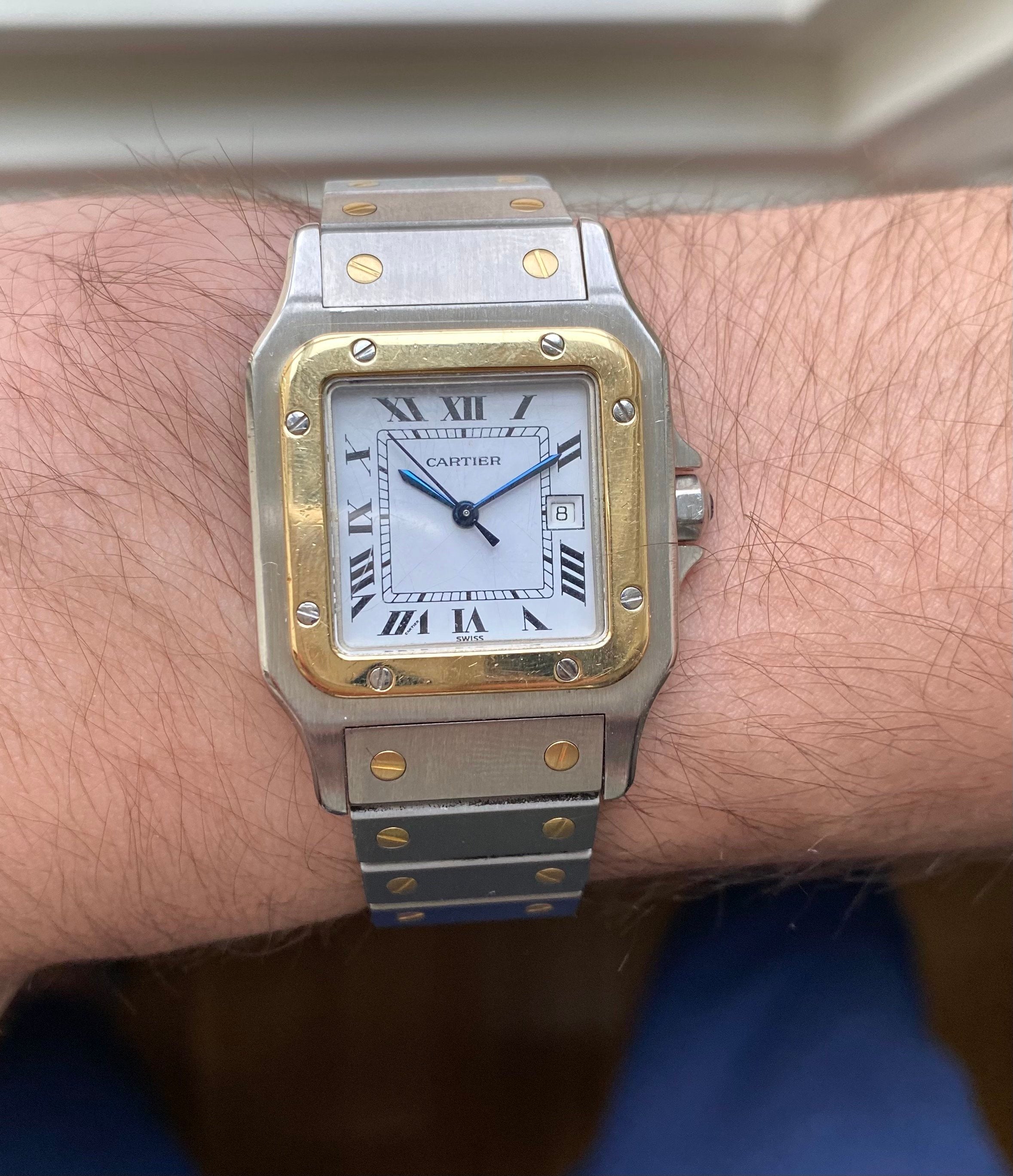 Cartier Santos 80s Automatic Two Tone White Roman Numeral Dial Steel Watch