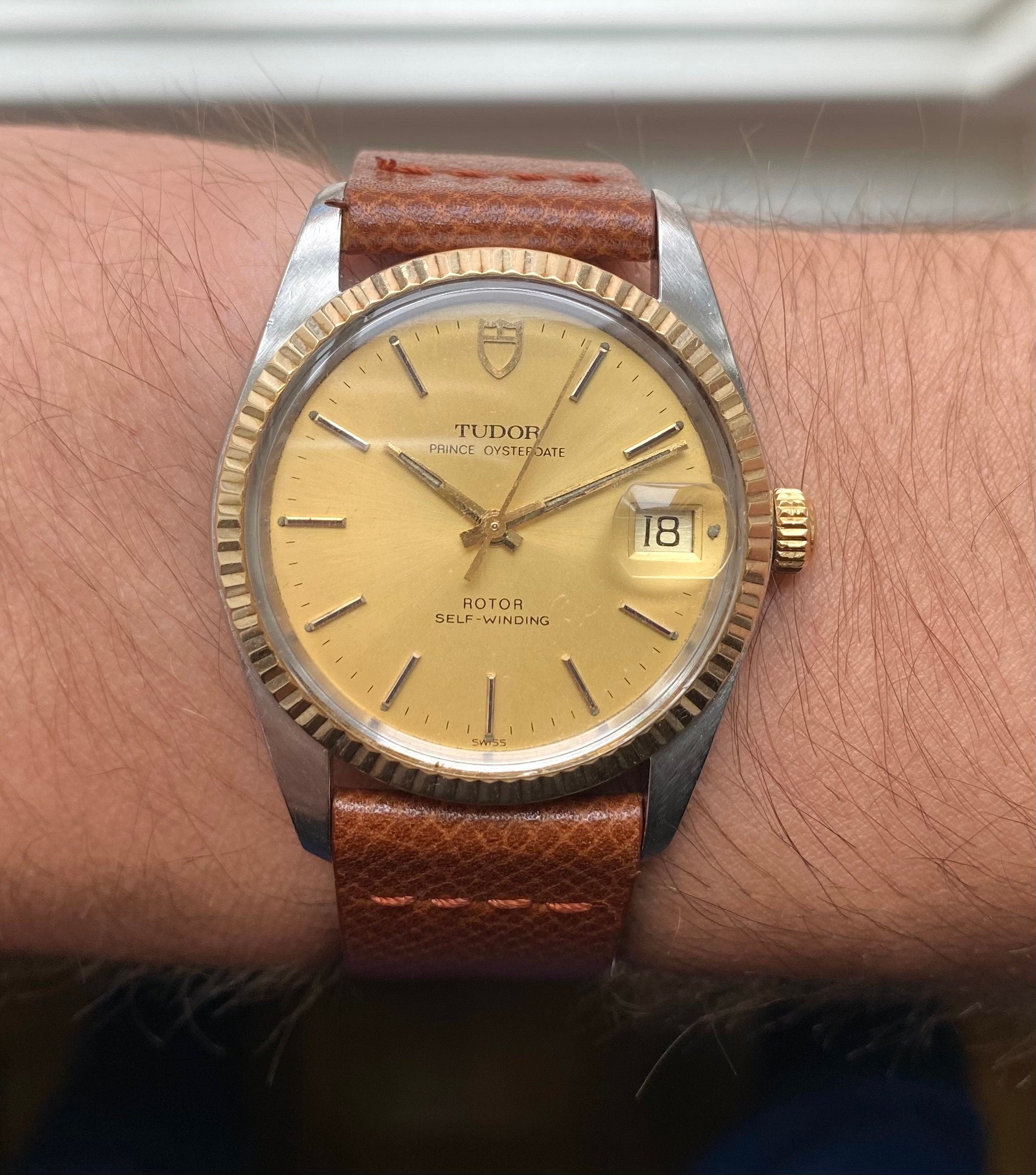 Vintage Tudor Prince Oysterdate Automatic Champagne Dial Quickset Two Tone Watch
