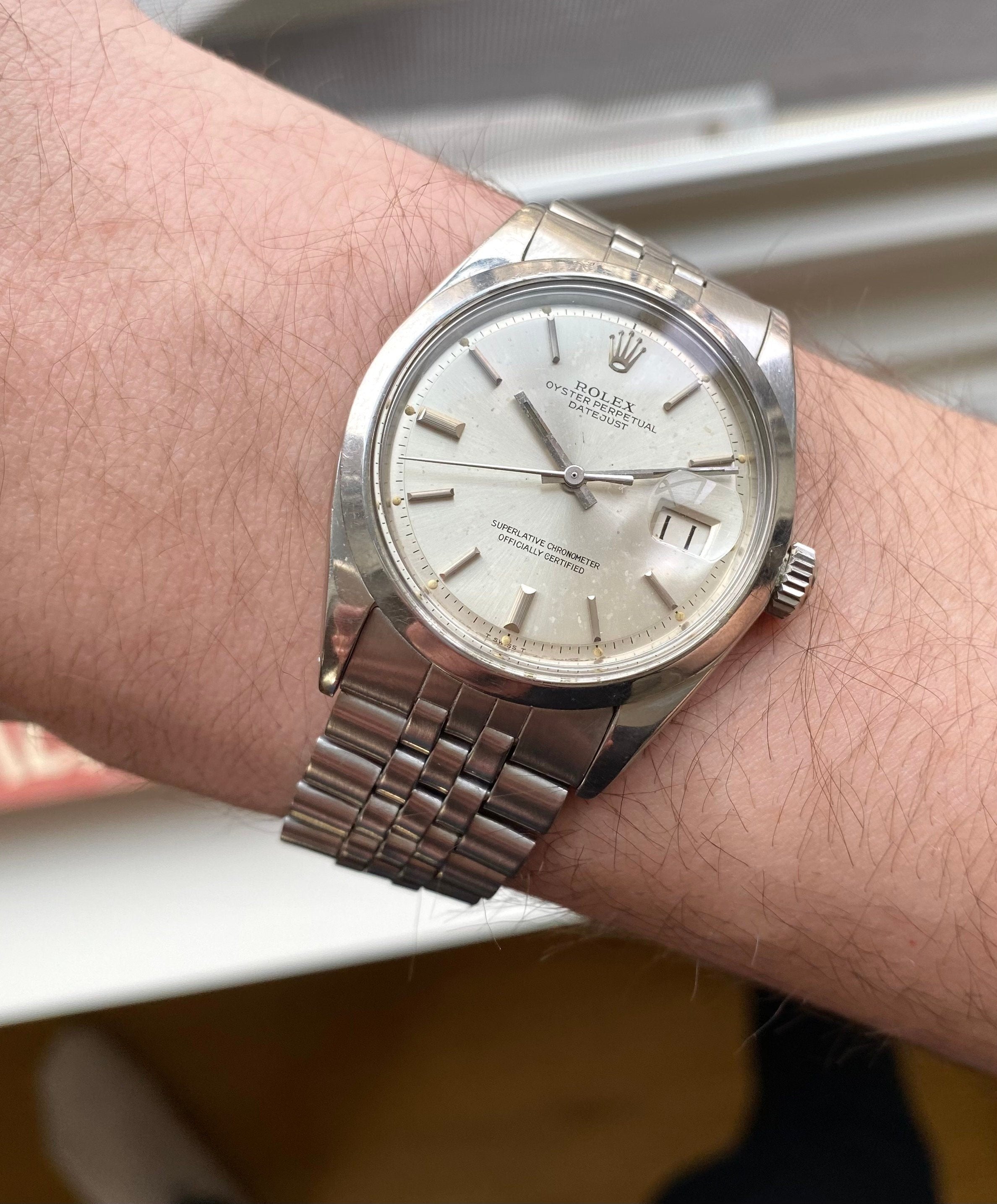 Datejust 1600 Vintage Automatic Silver Patina Dial Smooth Bezel w/ Bracelet