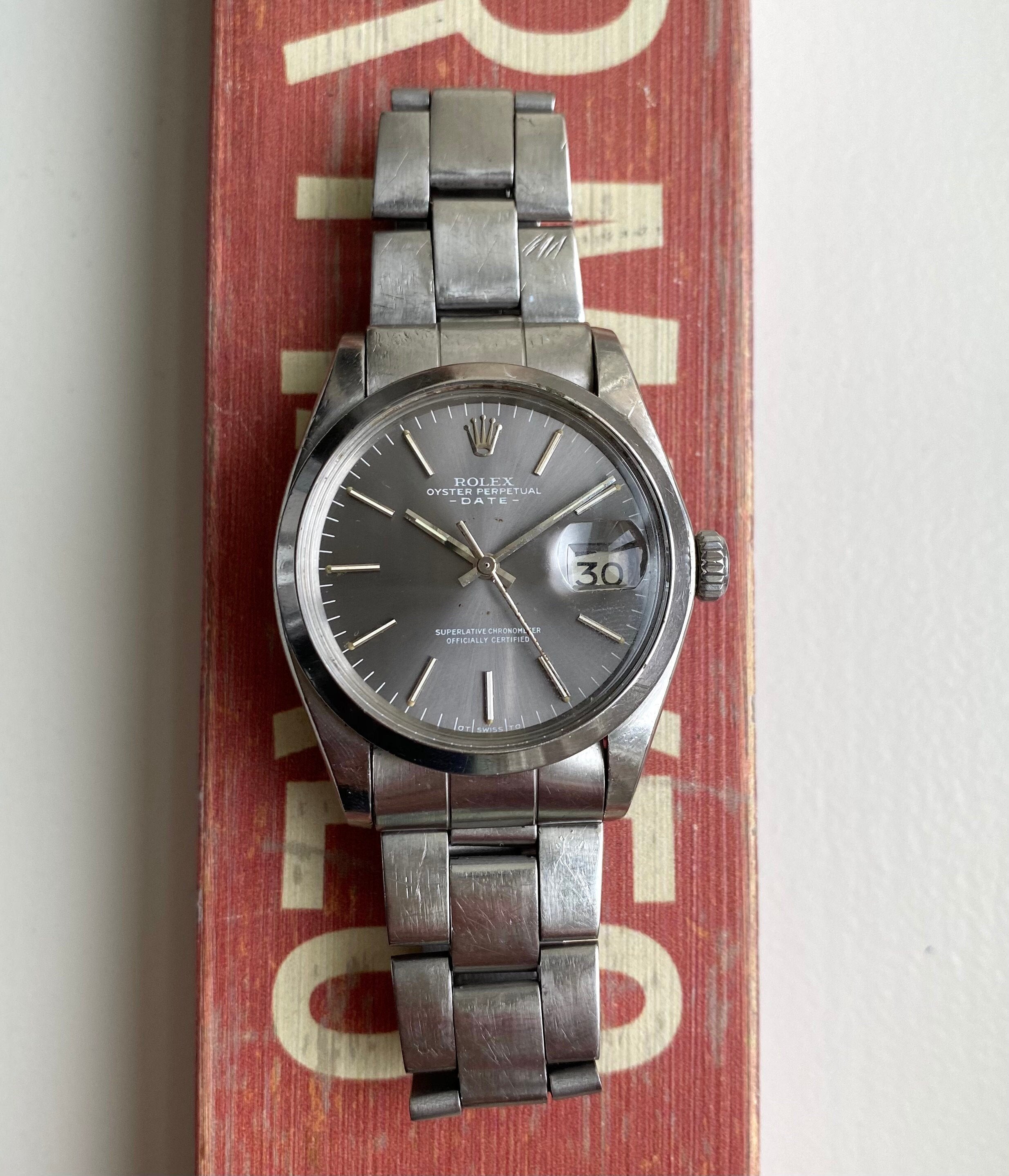 Vintage Rolex Oysterperpetual Date 70s Reference 1500 Grey Sigma Dial Watch