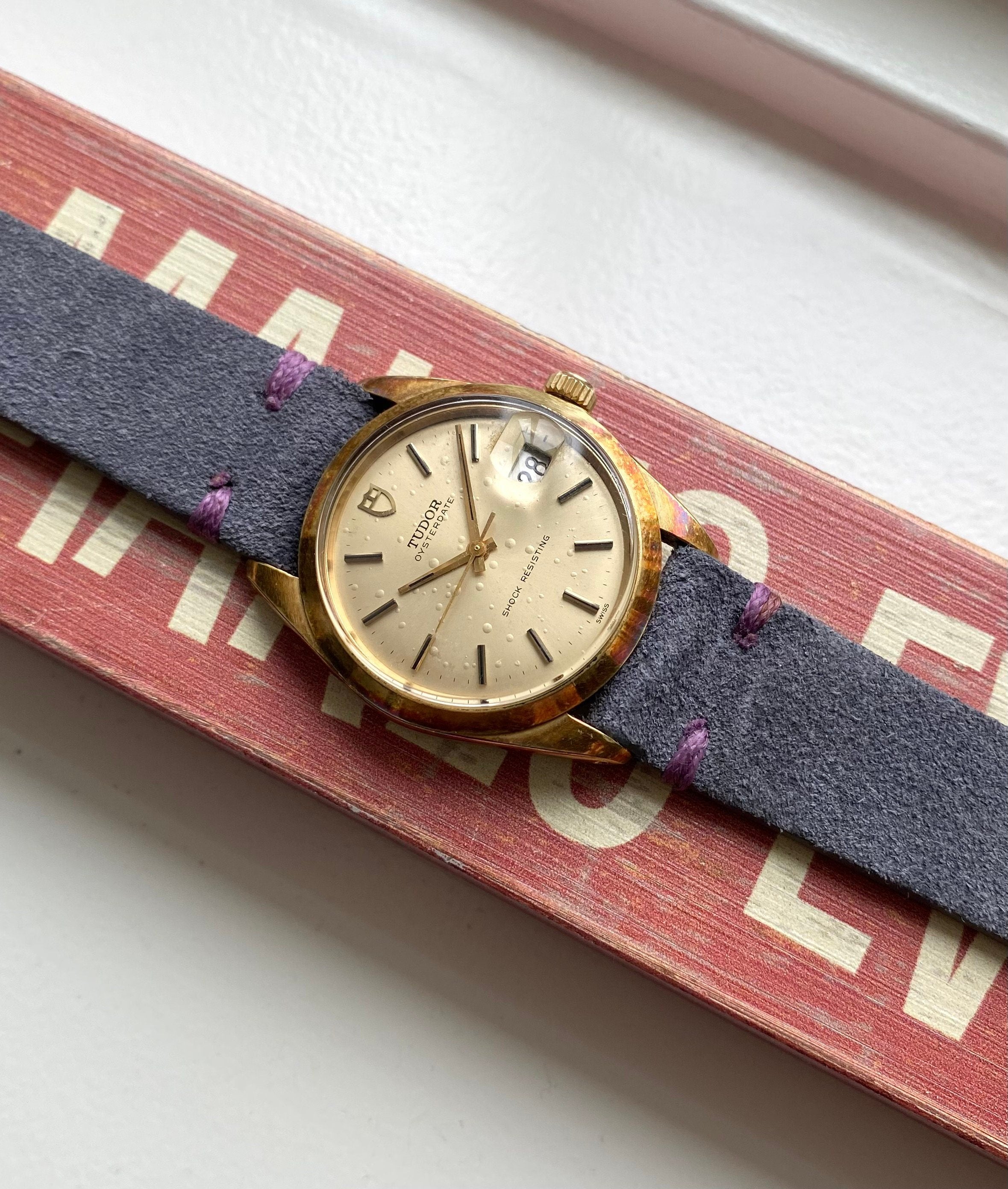 Vintage Tudor Oysterdate 60s Automatic Champagne Dial Gold Gapped 34mm Case Watch