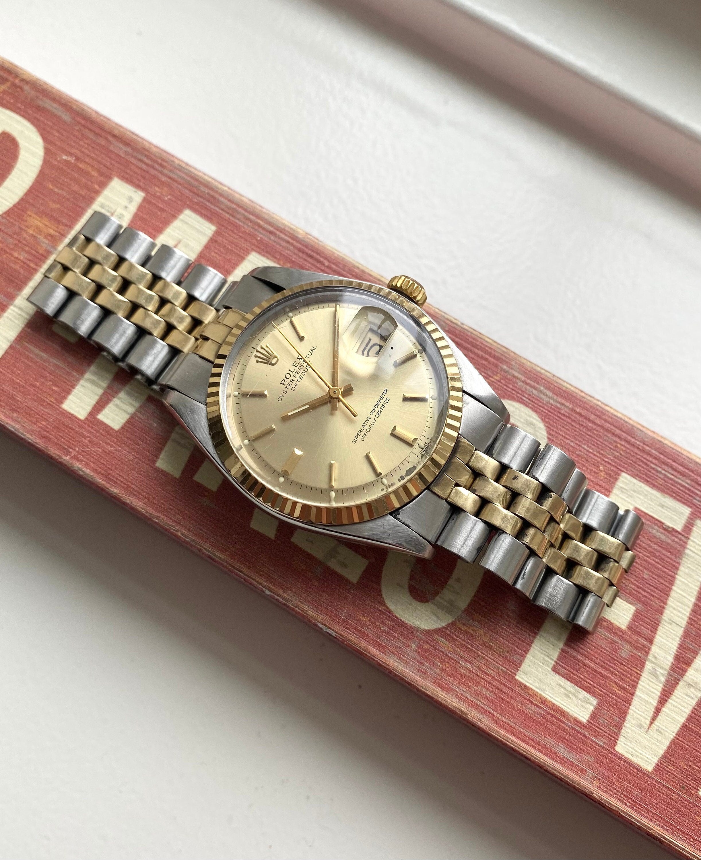 Vintage Rolex Datejust Ref 1601 70s Automatic Two Tone Champagne Dial 36mm Watch