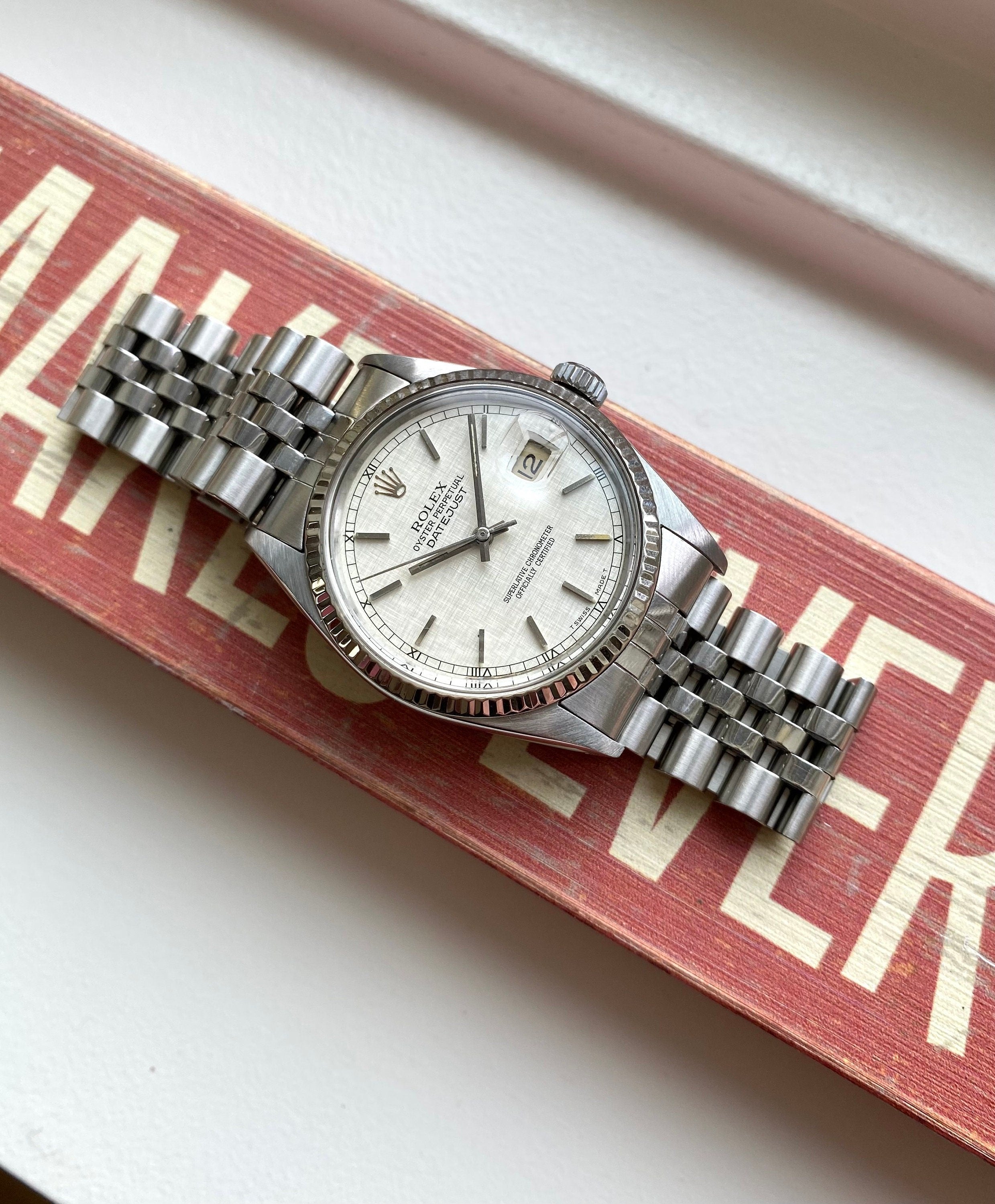 Rolex Datejust 80s Ref 16014 Silver Linen Dial Quickset 36mm Watch