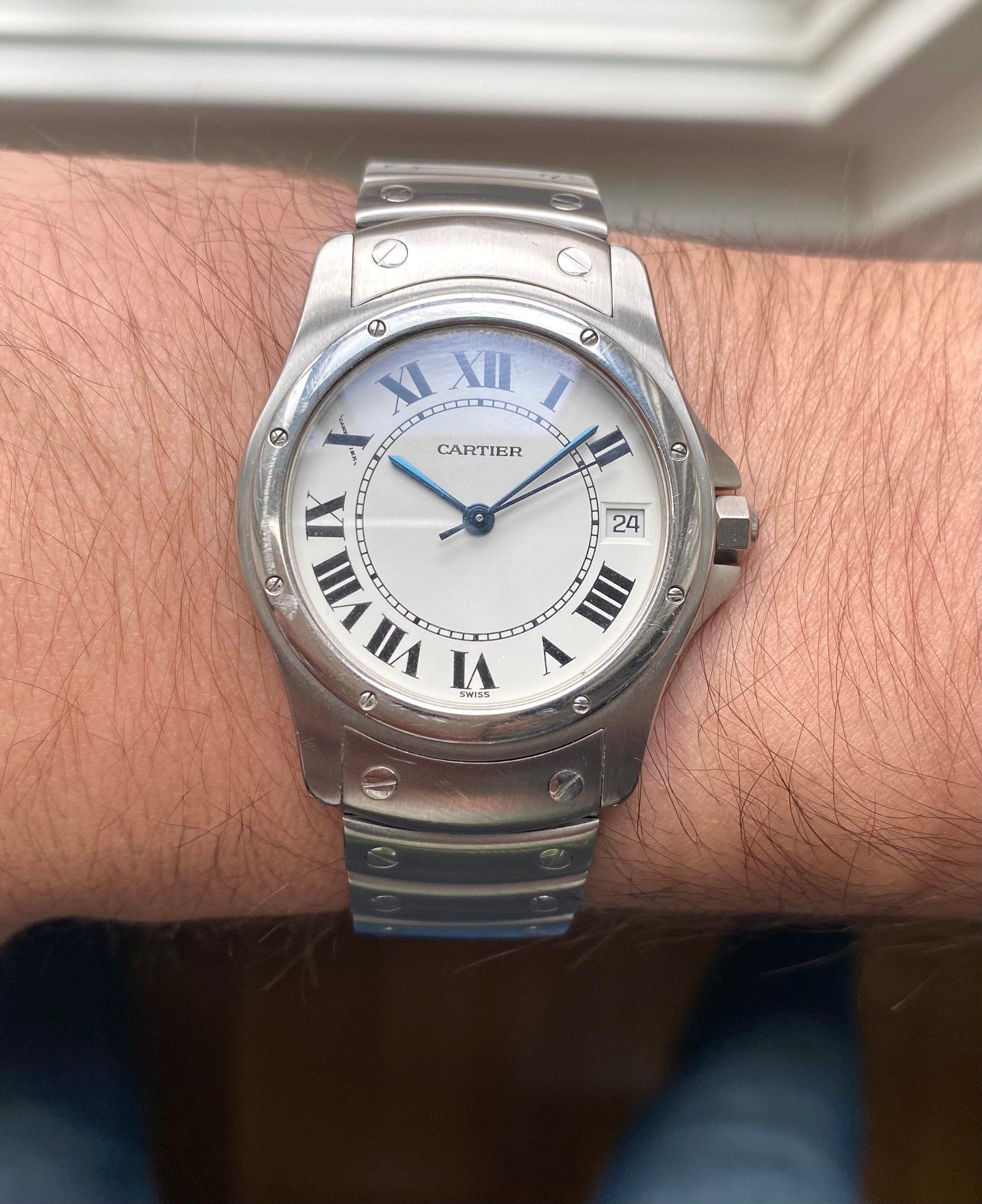 Cartier Santos Round Ref 1920 Automatic 33mm White Roman Numeral Dial Watch