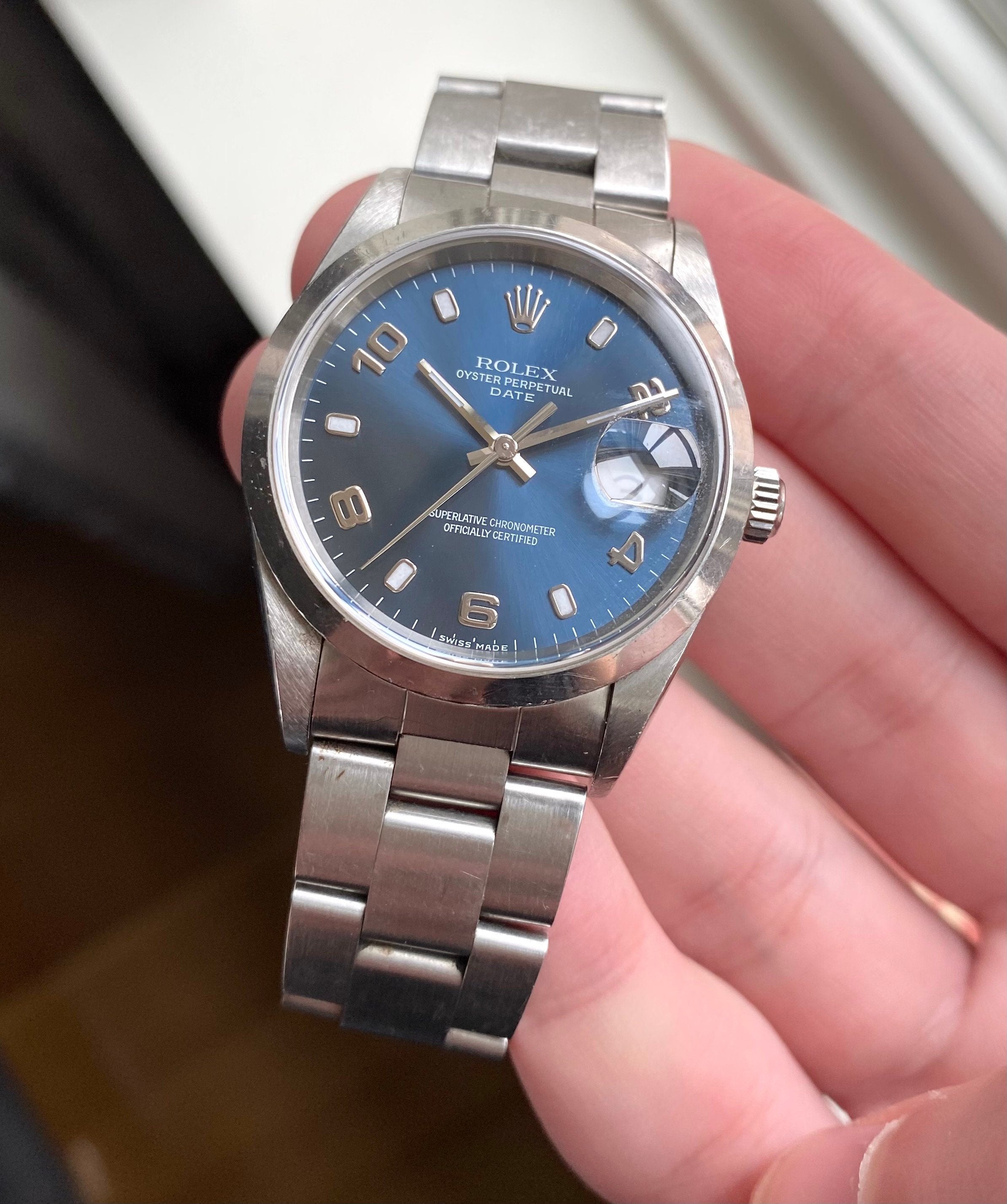 Rolex Oysterperpetual Date Ref 15200 Blue Dial Arabic Numerals Date Watch