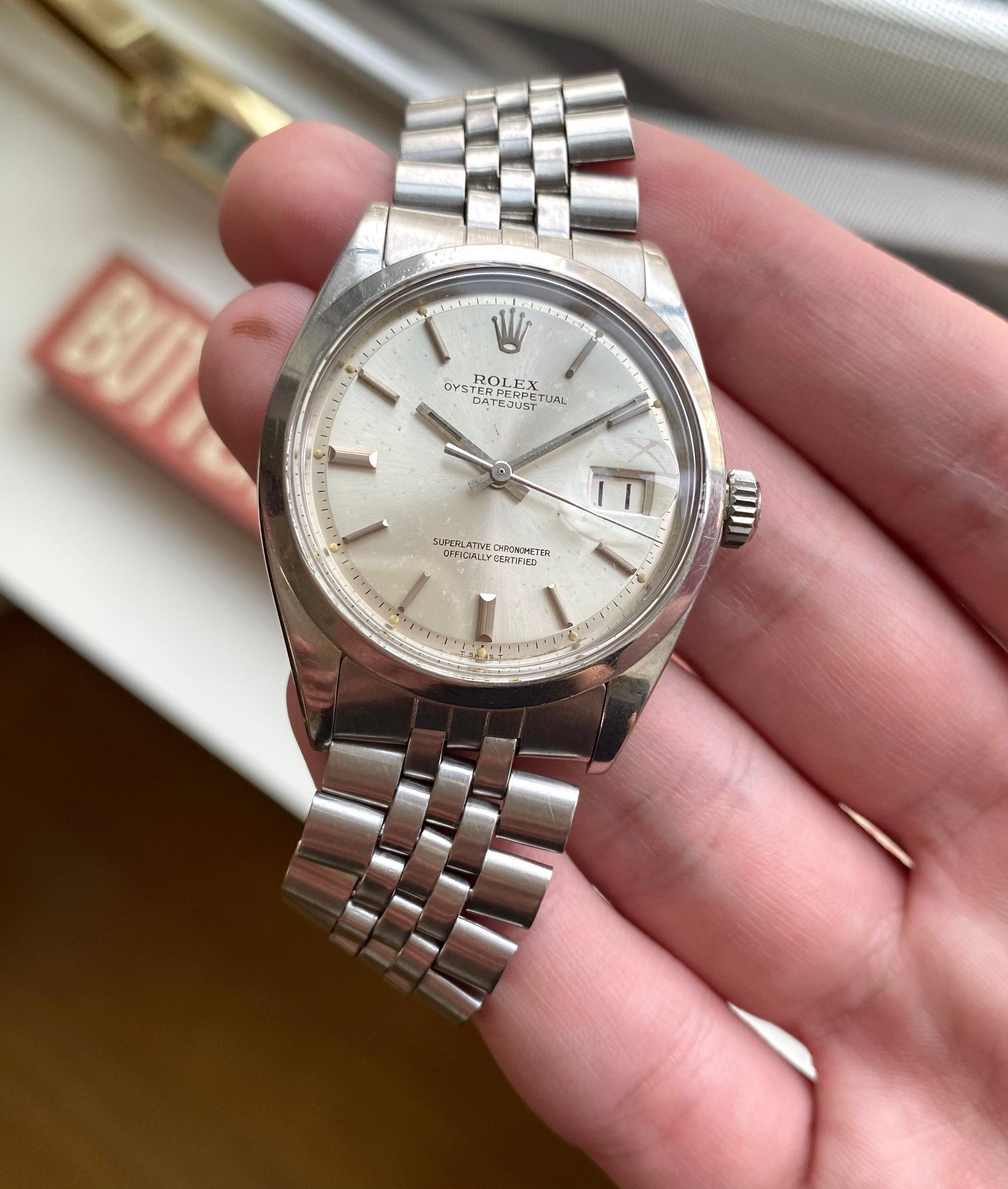 Datejust 1600 Vintage Automatic Silver Patina Dial Smooth Bezel w/ Bracelet