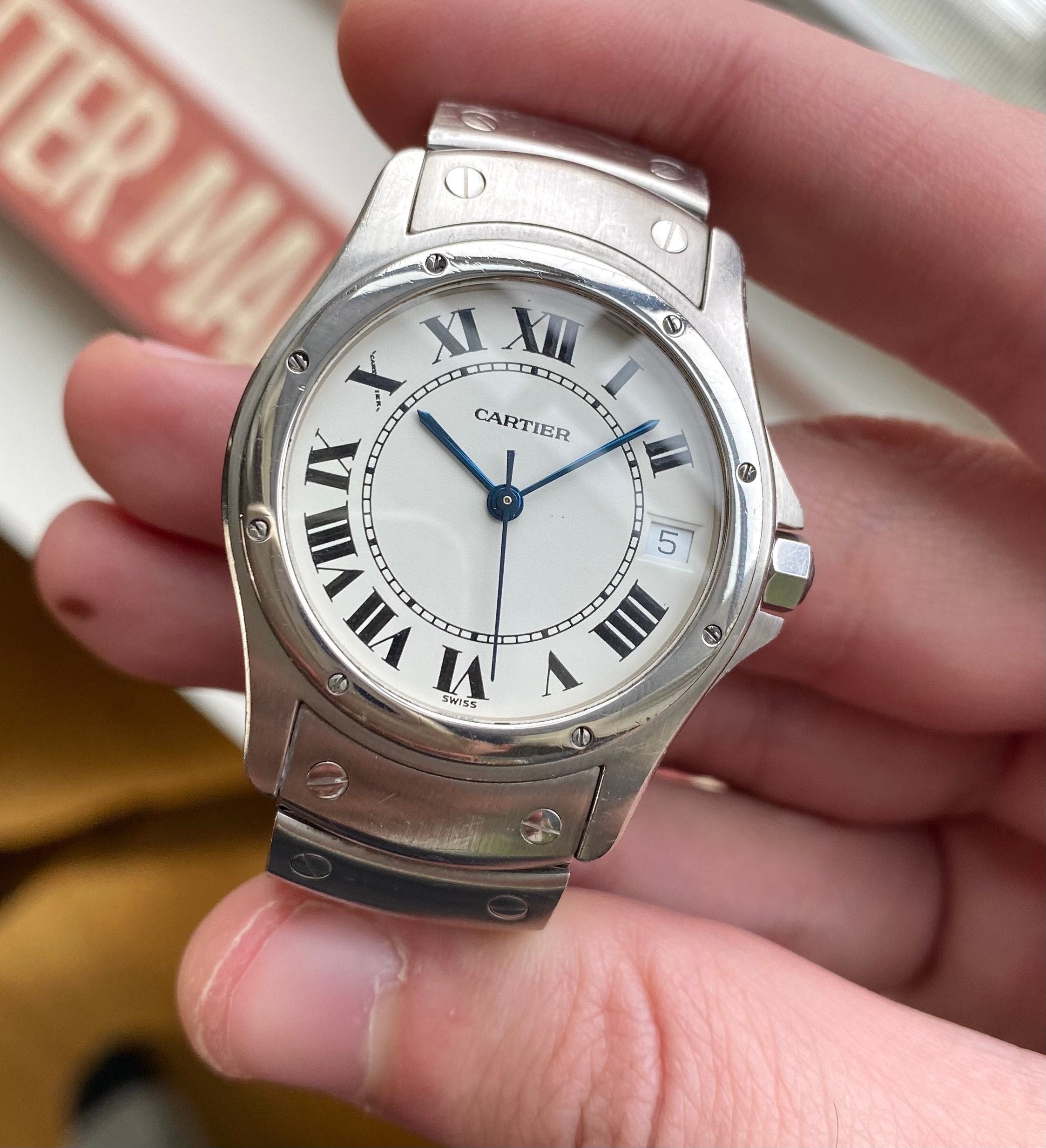 Cartier Santos Rondo Ref 1920 90s Automatic 33mm White Roman Numeral Dial Watch