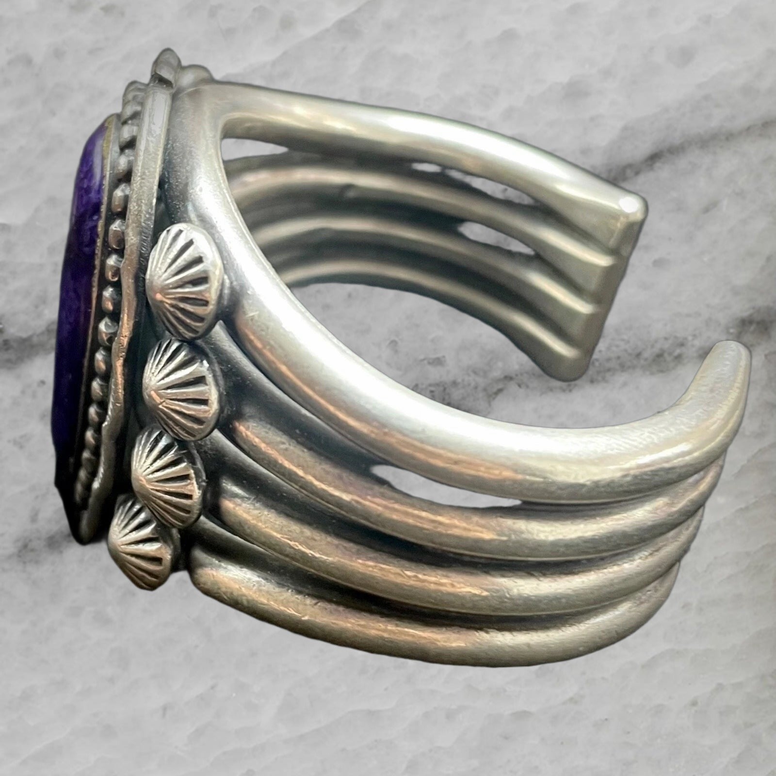 Jeanette Dale Vintage Sterling Silver Cuff Bangle Bracelet with Charoite