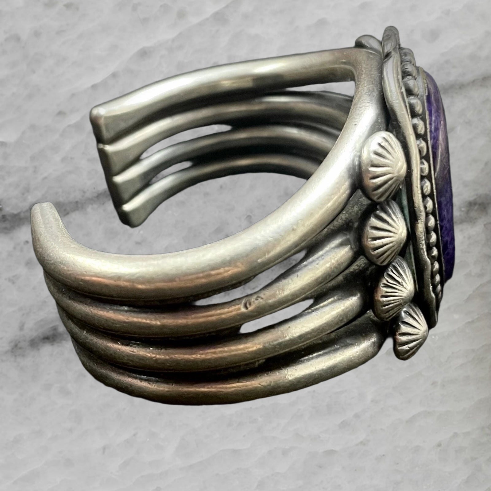 Jeanette Dale Vintage Sterling Silver Cuff Bangle Bracelet with Charoite
