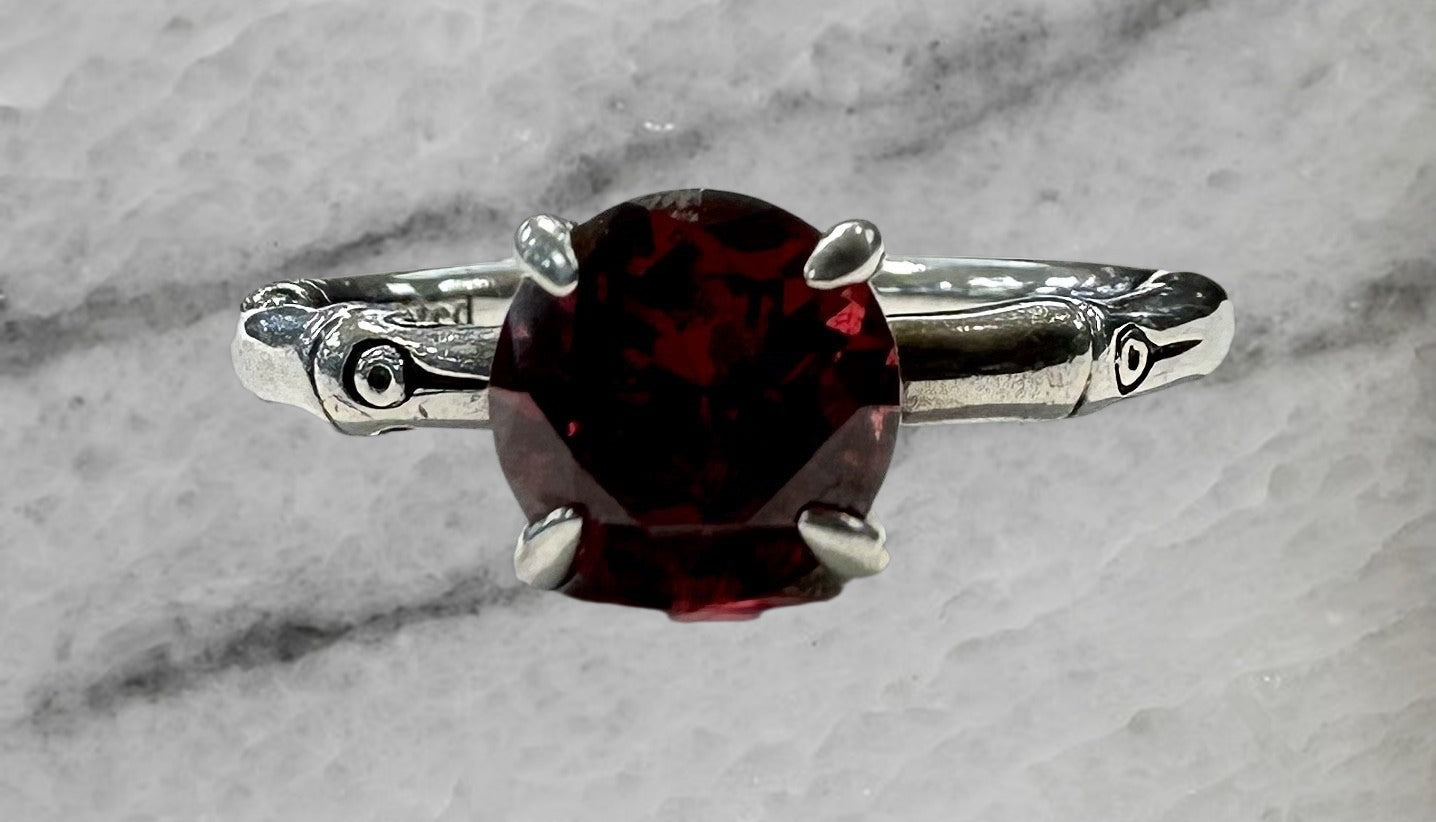 John Hardy Sterling Silver Batu Bamboo Slim Garnet Ring Size 7