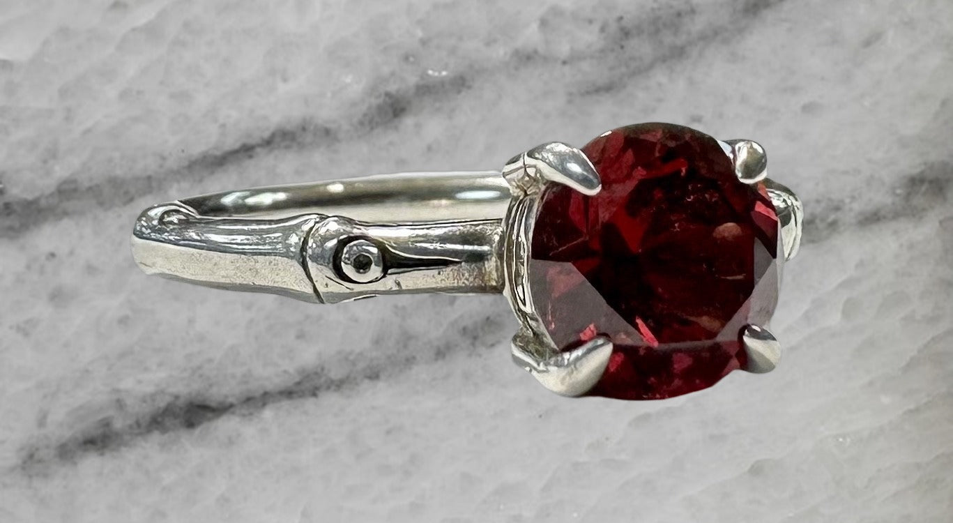 John Hardy Sterling Silver Batu Bamboo Slim Garnet Ring Size 7