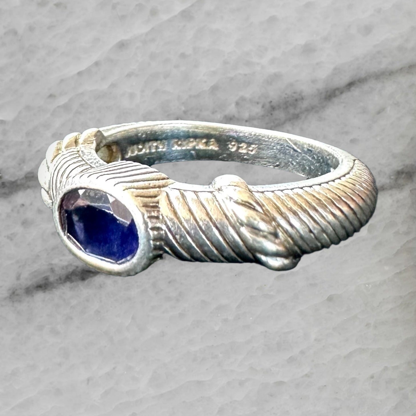 Judith Ripka Sterling Silver Blue Stone Twisted Band Ring Size 7.75