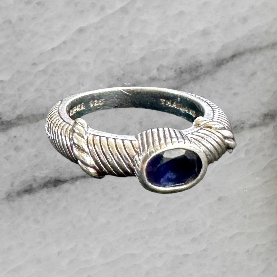 Judith Ripka Sterling Silver Blue Stone Twisted Band Ring Size 7.75