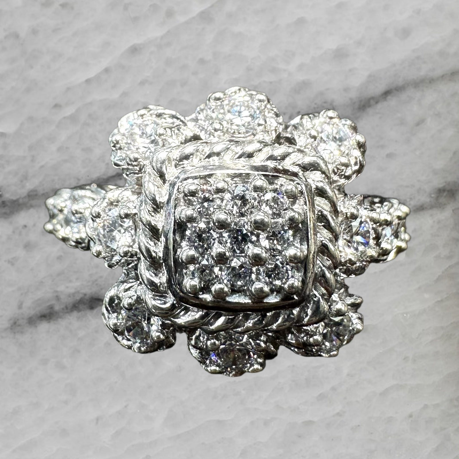 Judith Ripka Sterling Silver Cubic Ziconia Cluster Ring Size 6