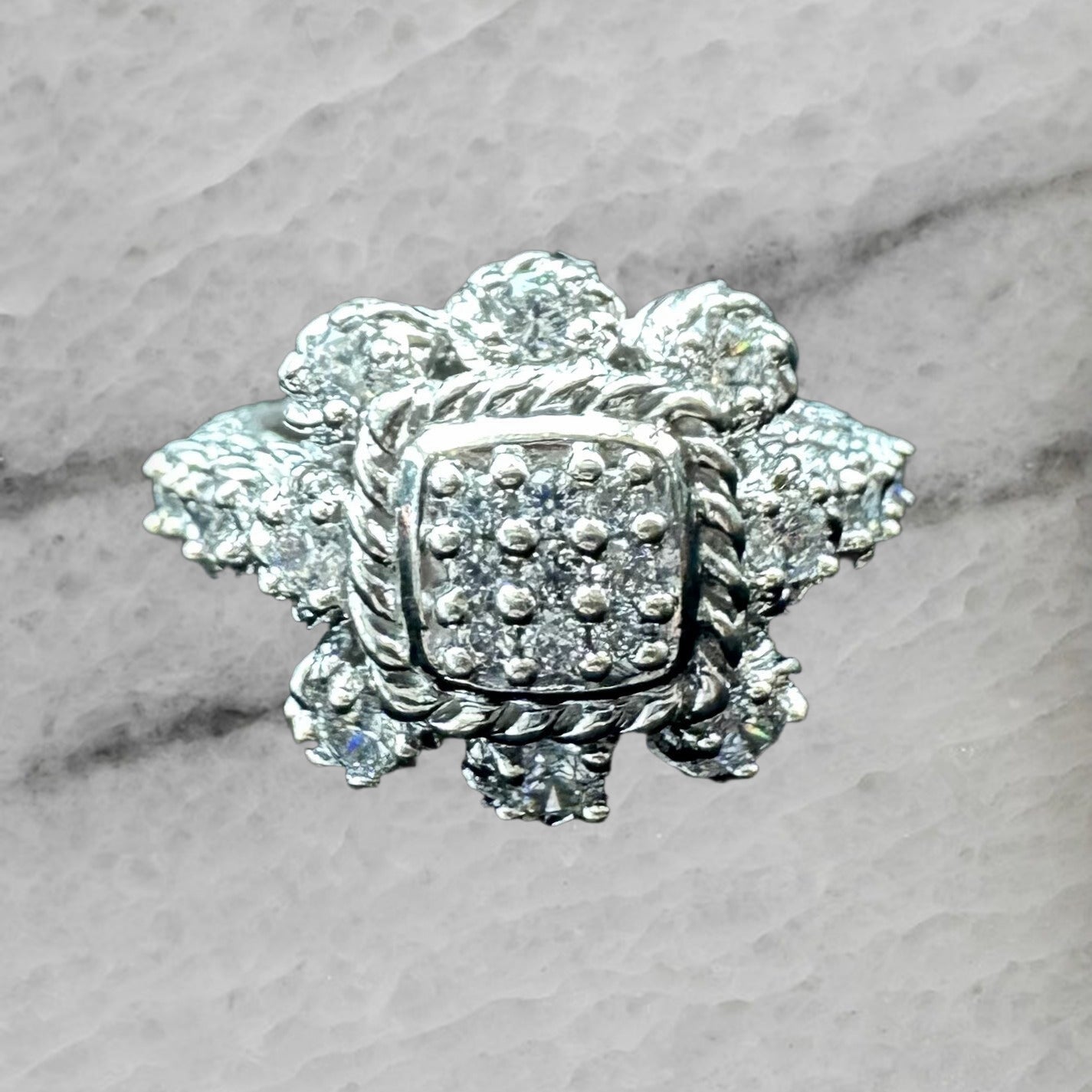 Judith Ripka Sterling Silver Cubic Ziconia Cluster Ring Size 6