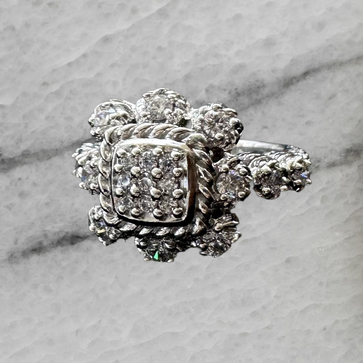 Judith Ripka Sterling Silver Cubic Ziconia Cluster Ring Size 6