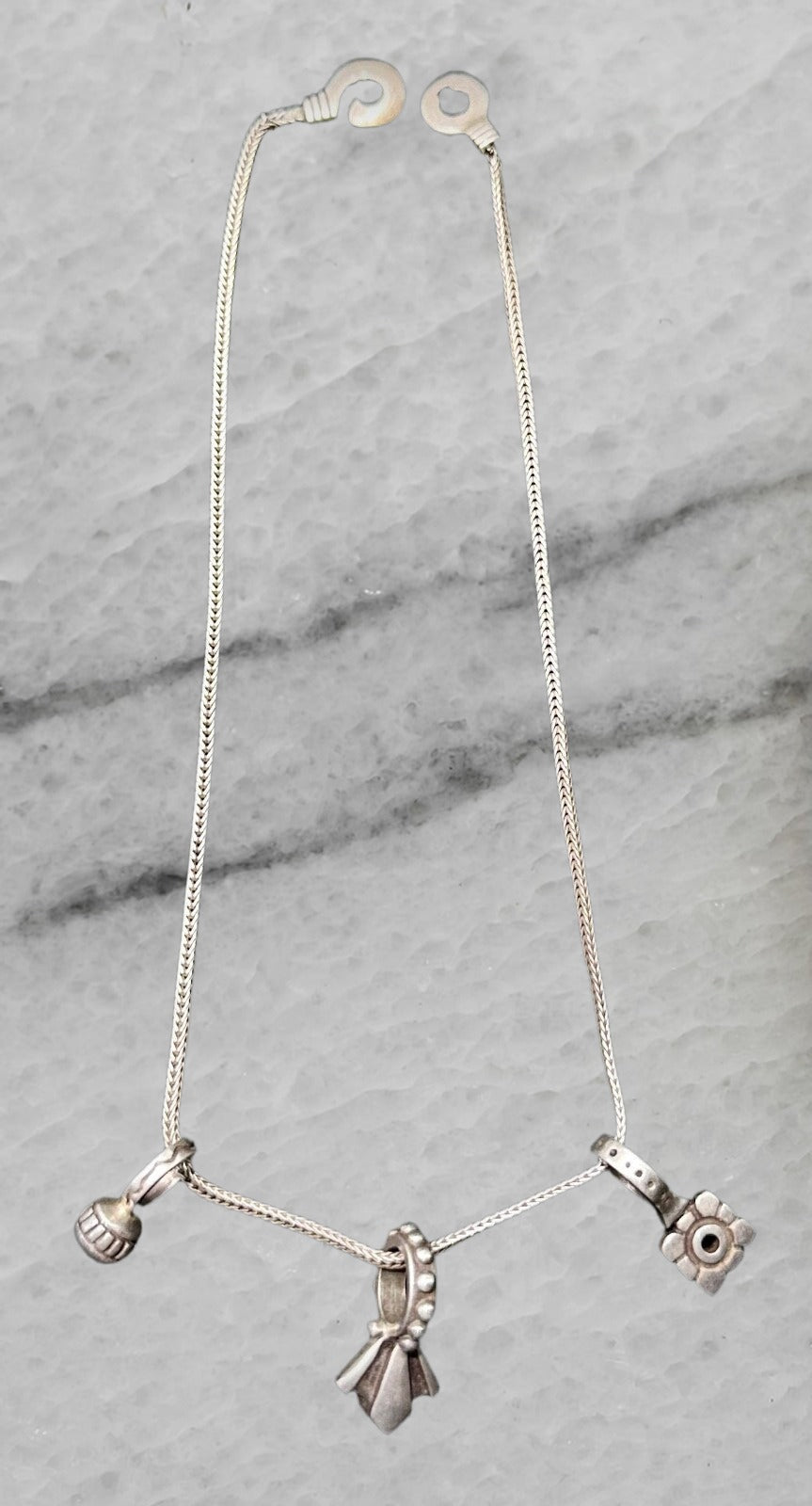 Lisa Jenks Vintage Sterling Silver 3 Charm Franco Necklace 16 5