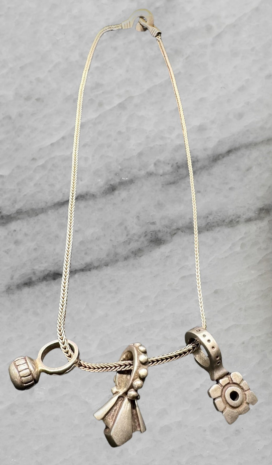 Lisa Jenks Vintage Sterling Silver 3 Charm Franco Necklace 16 5