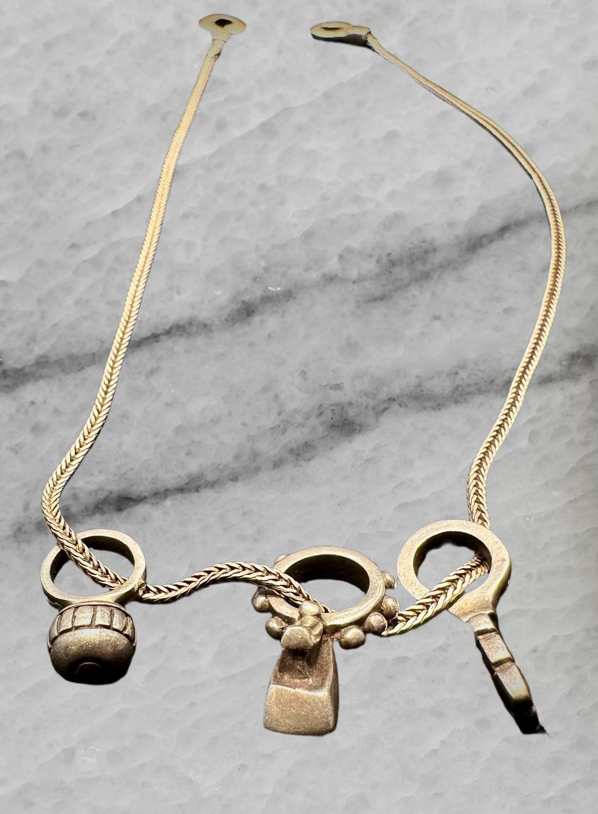 Lisa Jenks Vintage Sterling Silver 3 Charm Franco Necklace 16 5
