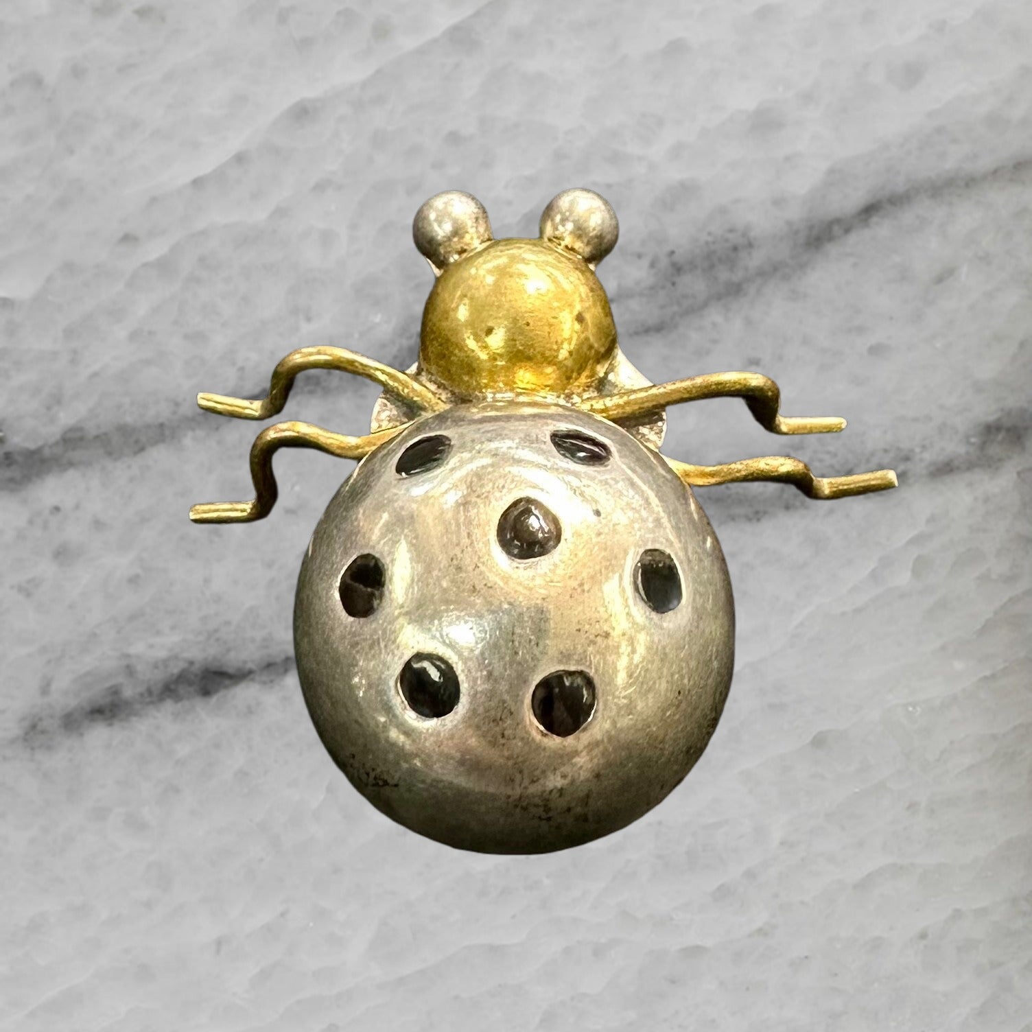Mexico Taxco TC 254 Vintage Sterling Silver Brass Enamel Ladybug Brooch Pin
