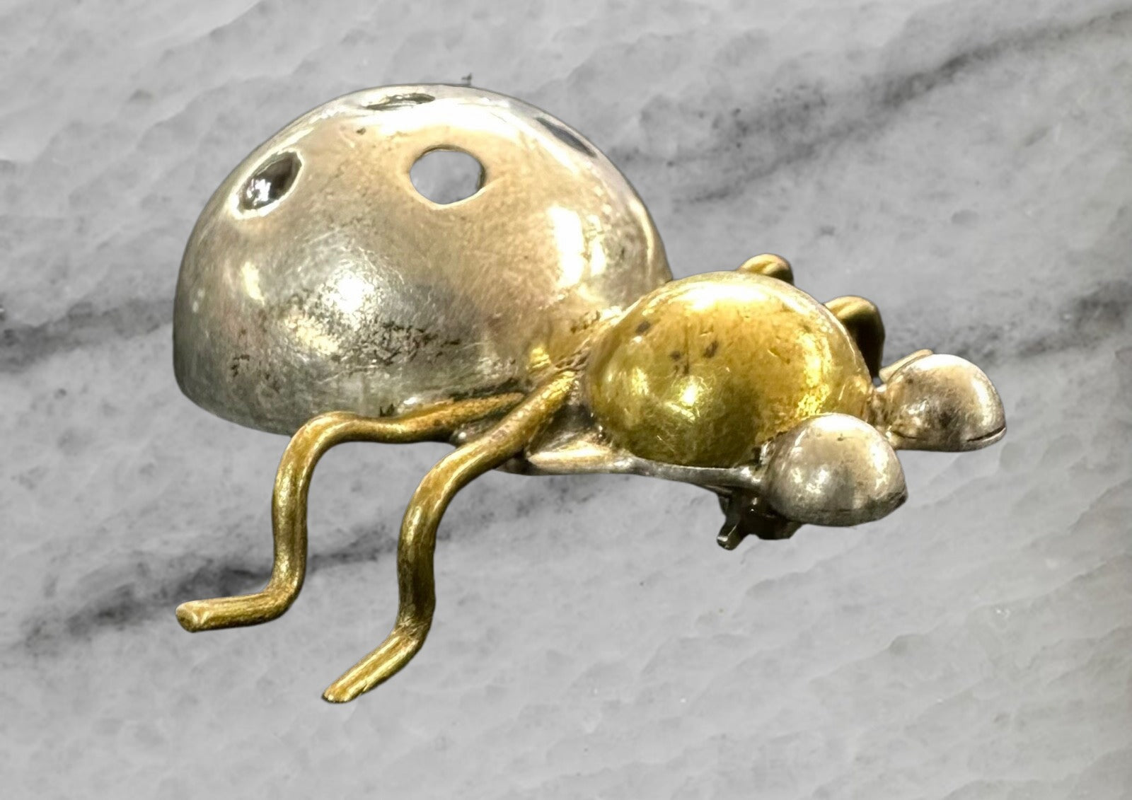 Mexico Taxco TC 254 Vintage Sterling Silver Brass Enamel Ladybug Brooch Pin