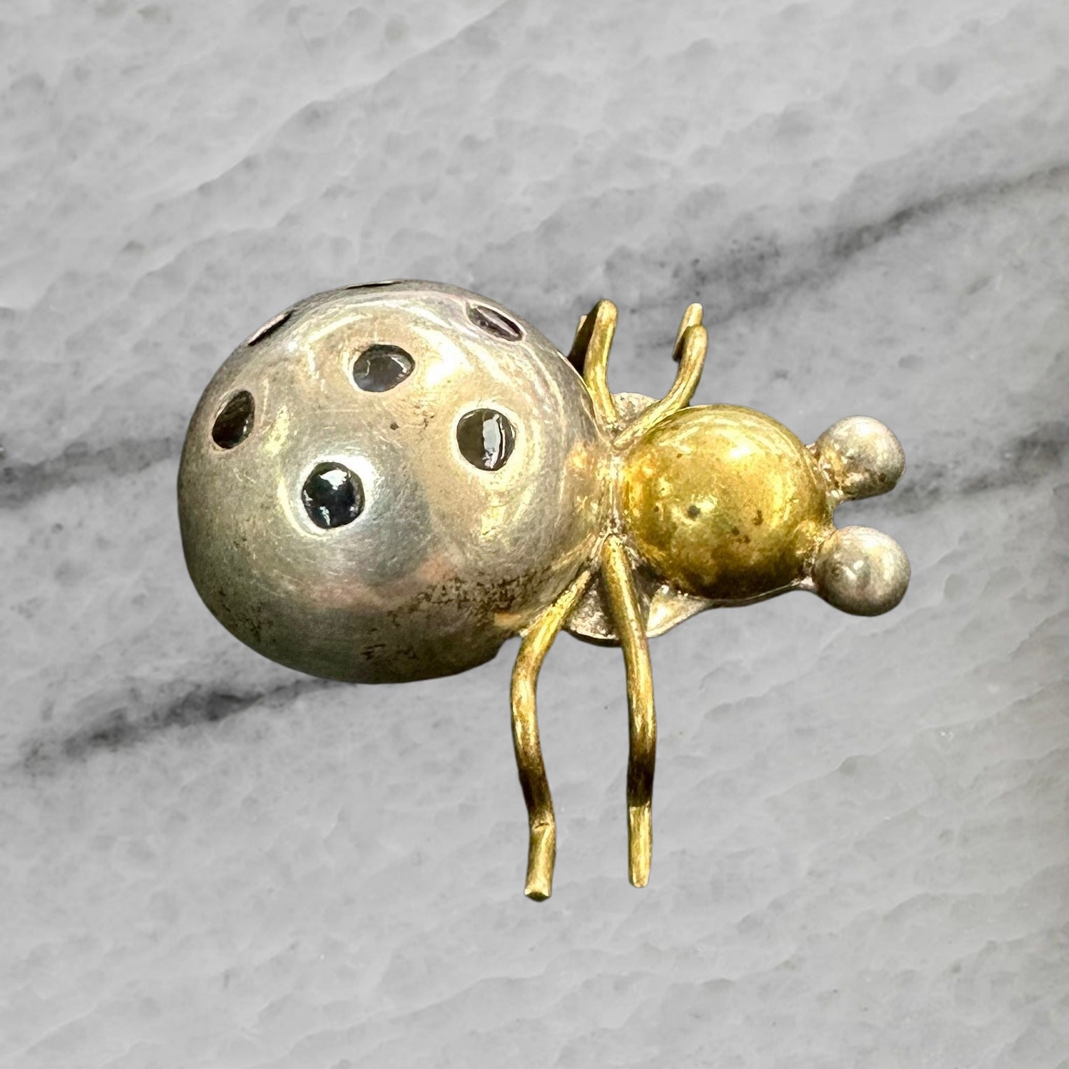 Mexico Taxco TC 254 Vintage Sterling Silver Brass Enamel Ladybug Brooch Pin
