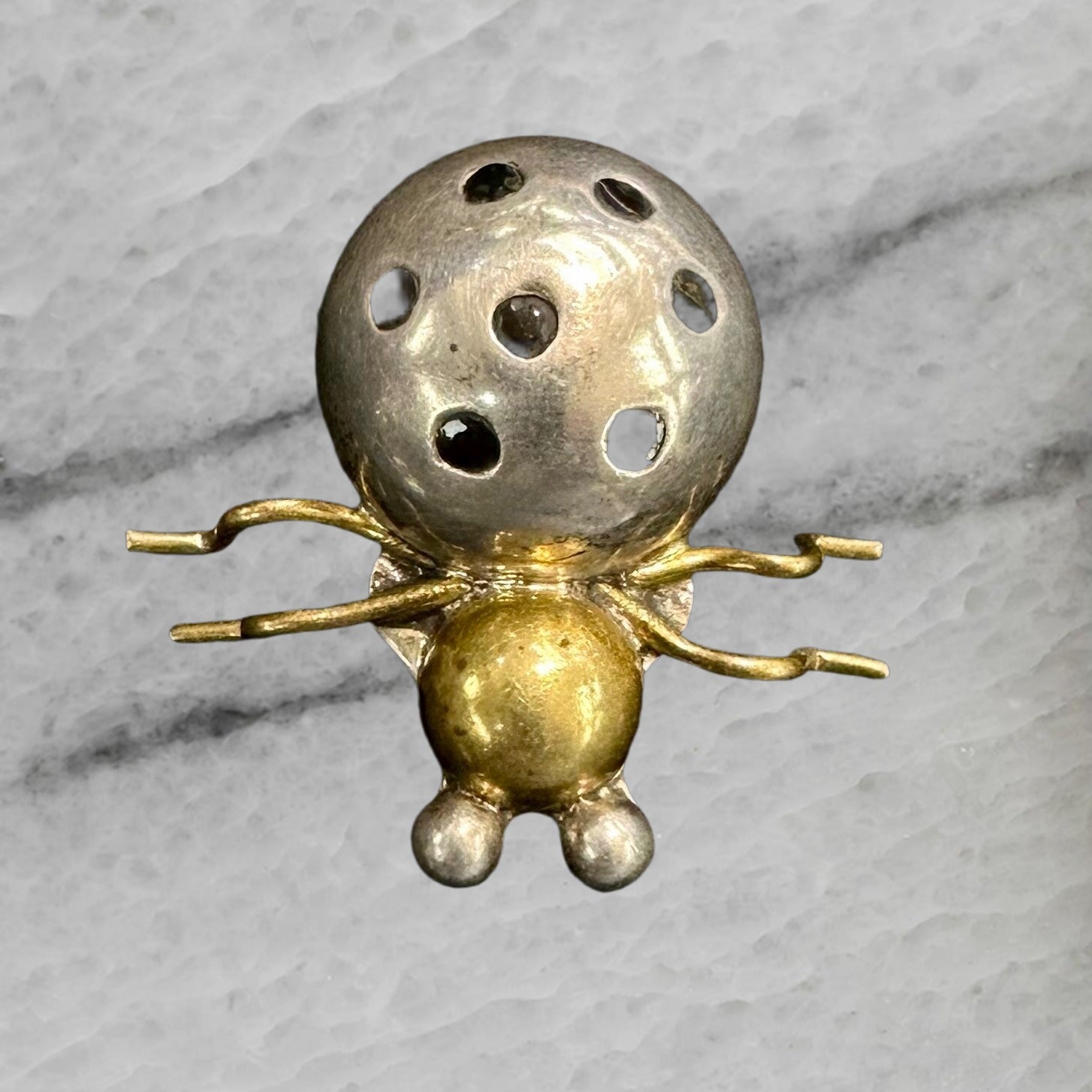 Mexico Taxco TC 254 Vintage Sterling Silver Brass Enamel Ladybug Brooch Pin
