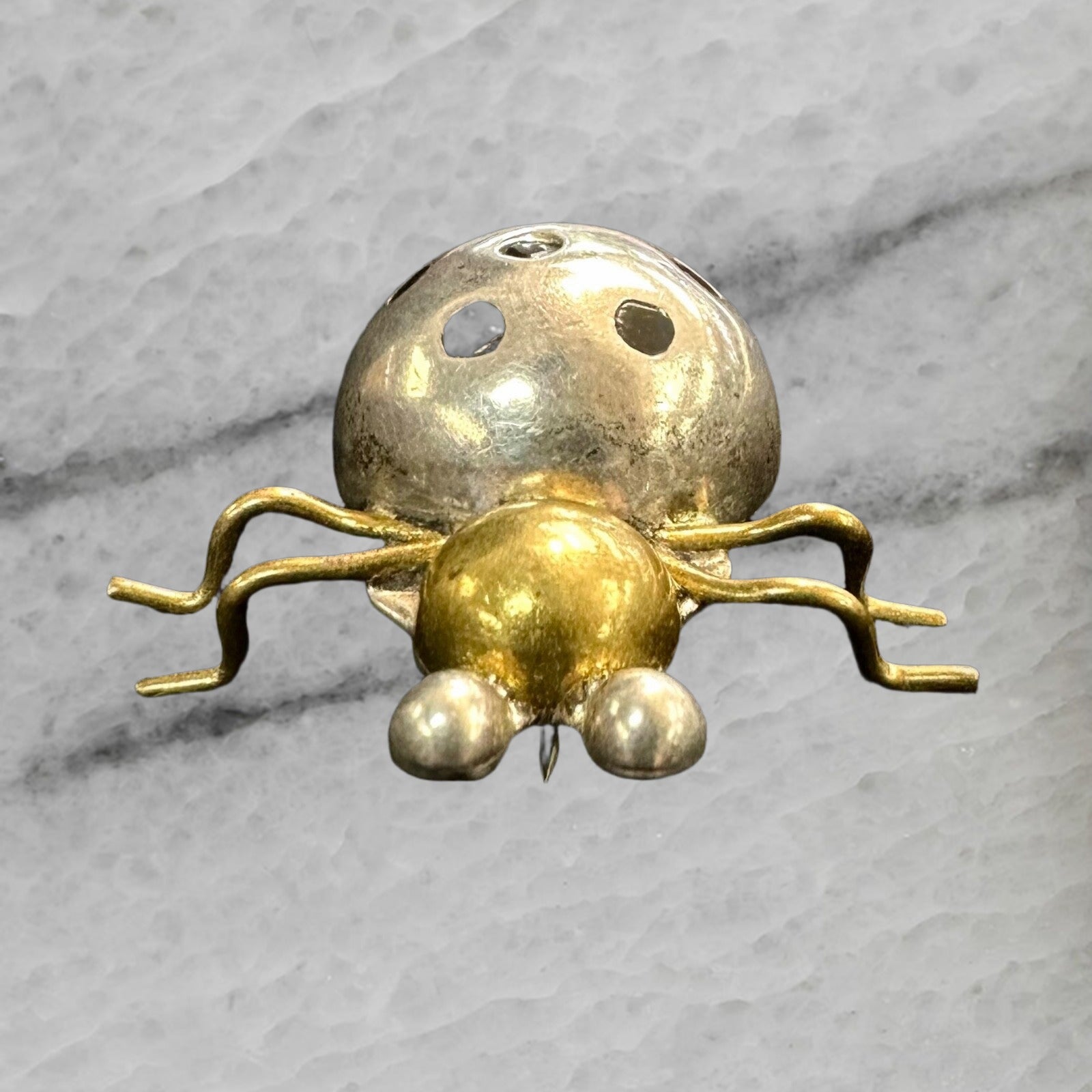 Mexico Taxco TC 254 Vintage Sterling Silver Brass Enamel Ladybug Brooch Pin