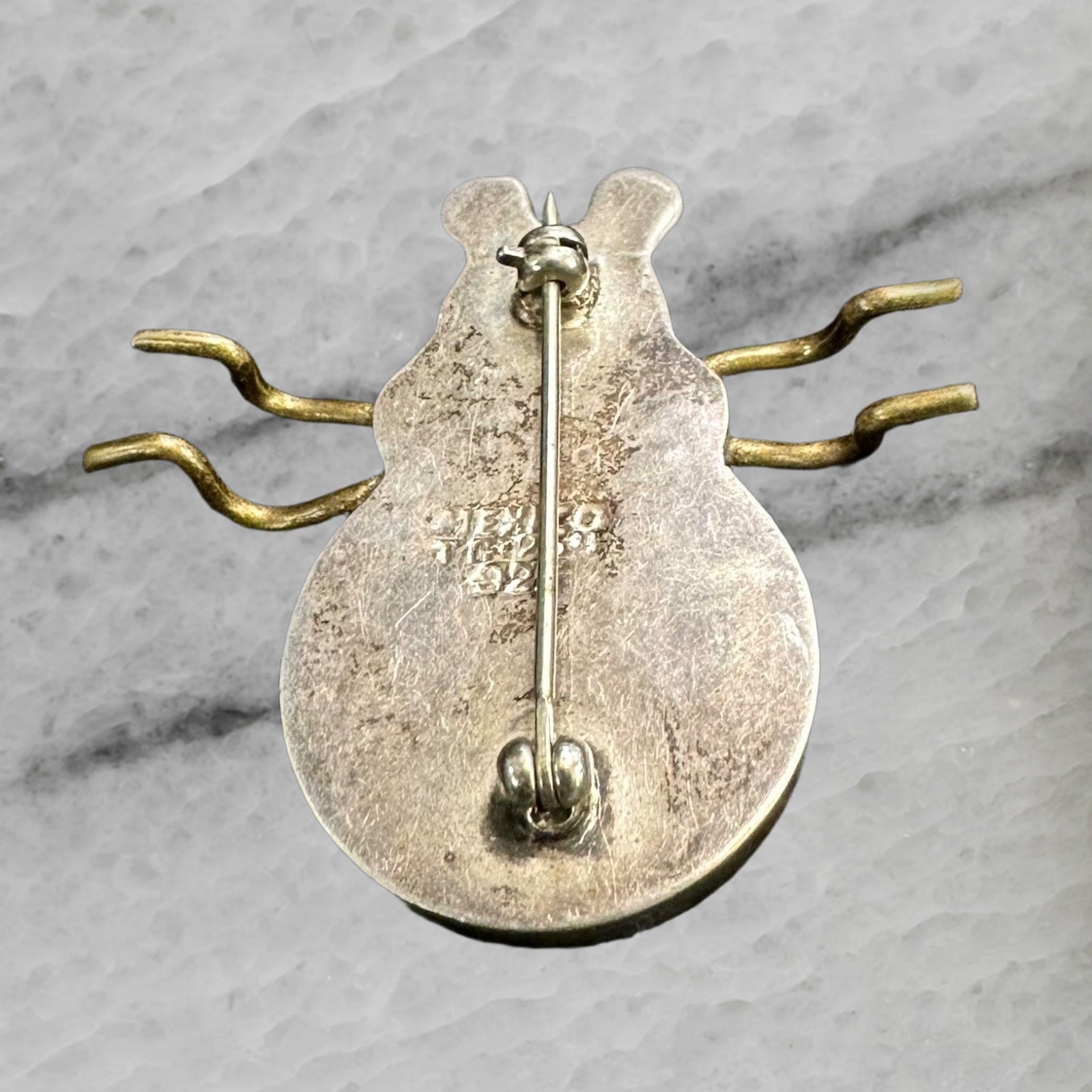 Mexico Taxco TC 254 Vintage Sterling Silver Brass Enamel Ladybug Brooch Pin