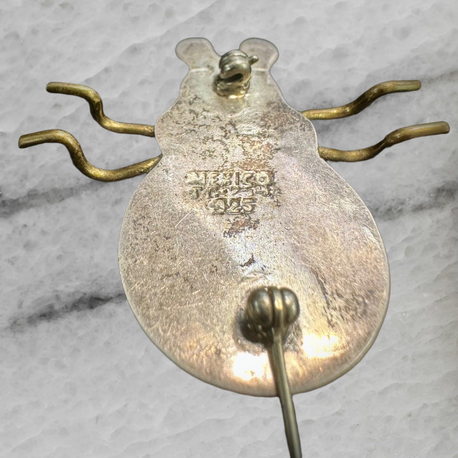 Mexico Taxco TC 254 Vintage Sterling Silver Brass Enamel Ladybug Brooch Pin