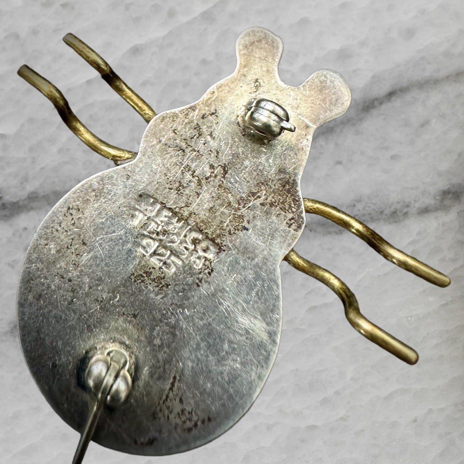 Mexico Taxco TC 254 Vintage Sterling Silver Brass Enamel Ladybug Brooch Pin