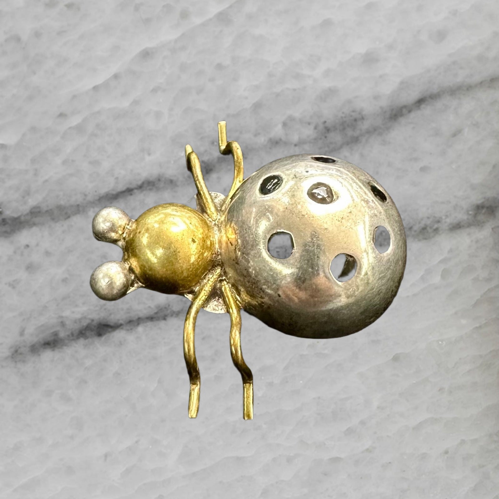 Mexico Taxco TC 254 Vintage Sterling Silver Brass Enamel Ladybug Brooch Pin