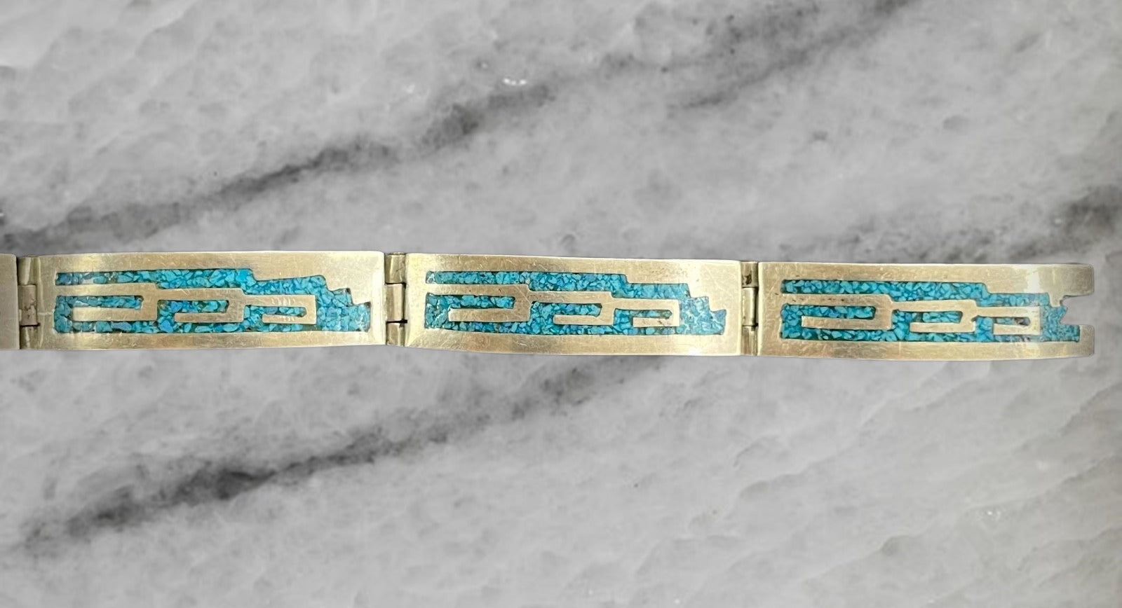 Mexico Taxco TC 49 Sterling Silver Bracelet with Turquoise Inlay 7 5