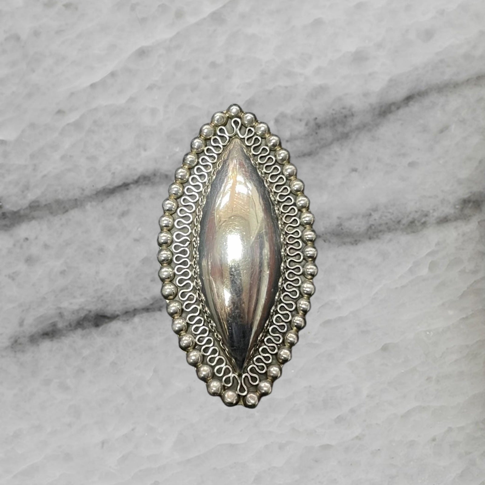 Mexico TD 77 925 Vintage Sterling Silver Domed Beaded Brooch Pin Pendant