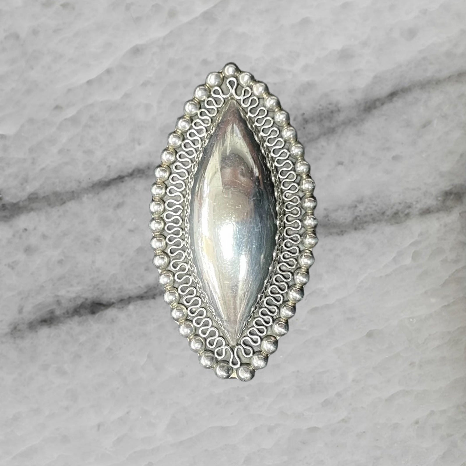 Mexico TD 77 925 Vintage Sterling Silver Domed Beaded Brooch Pin Pendant