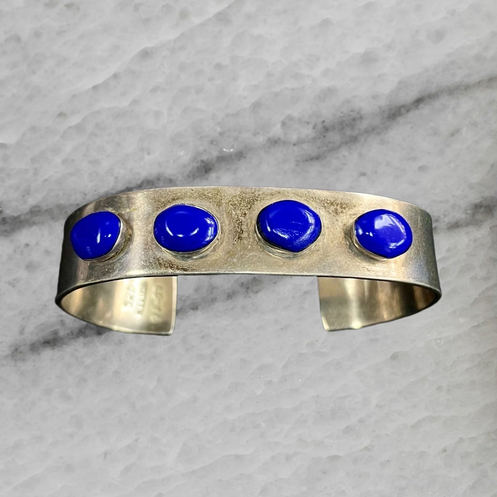 Mexico Tf 57 Vintage Sterling Silver Bangle Lapis Lazuli