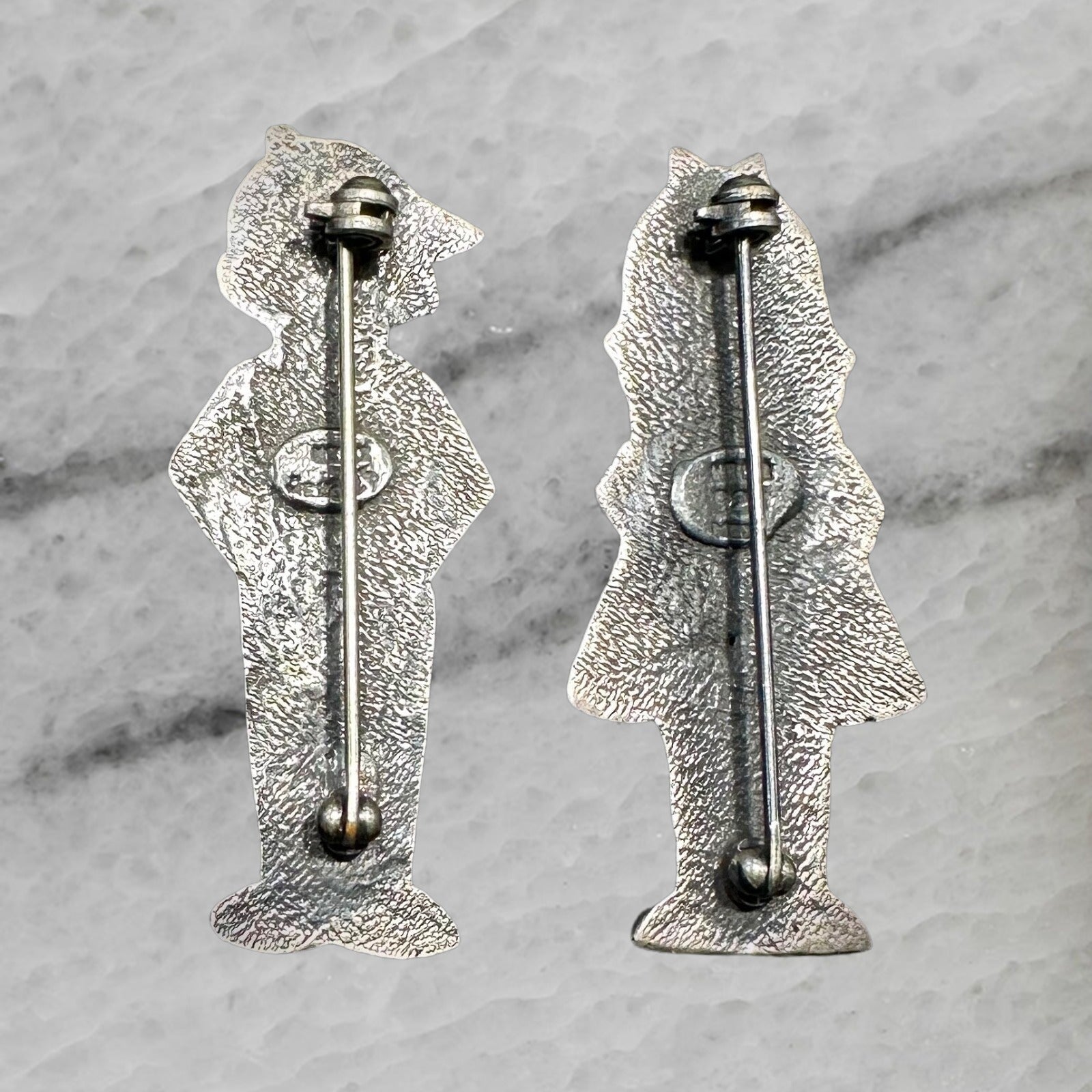 Mexico Vintage Sterling Silver Boy Girl Brooch Pins