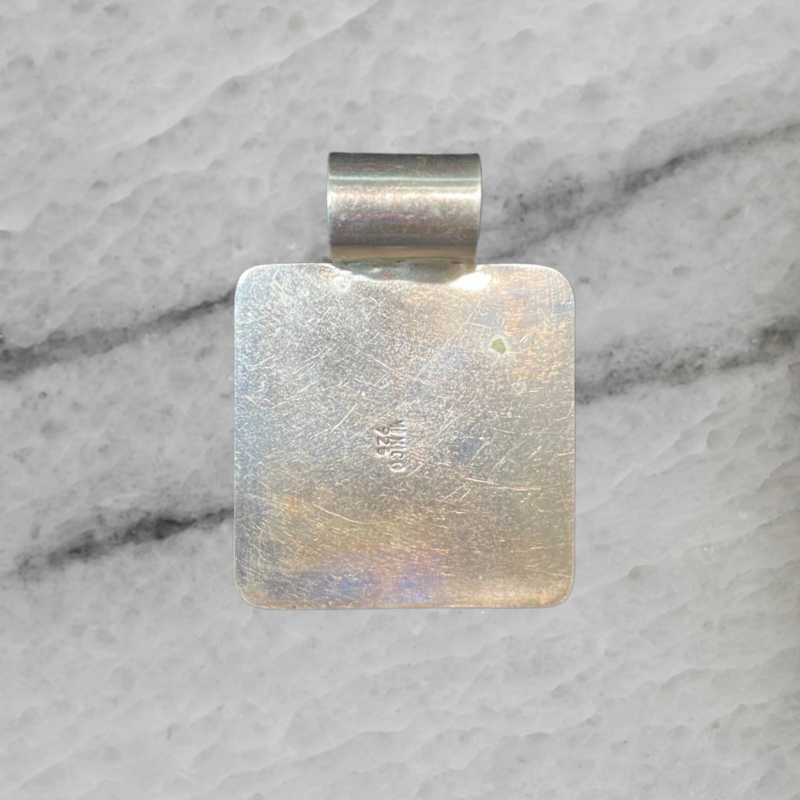 Mexico Vintage Sterling Silver Large Slider Pendant with Green Stone