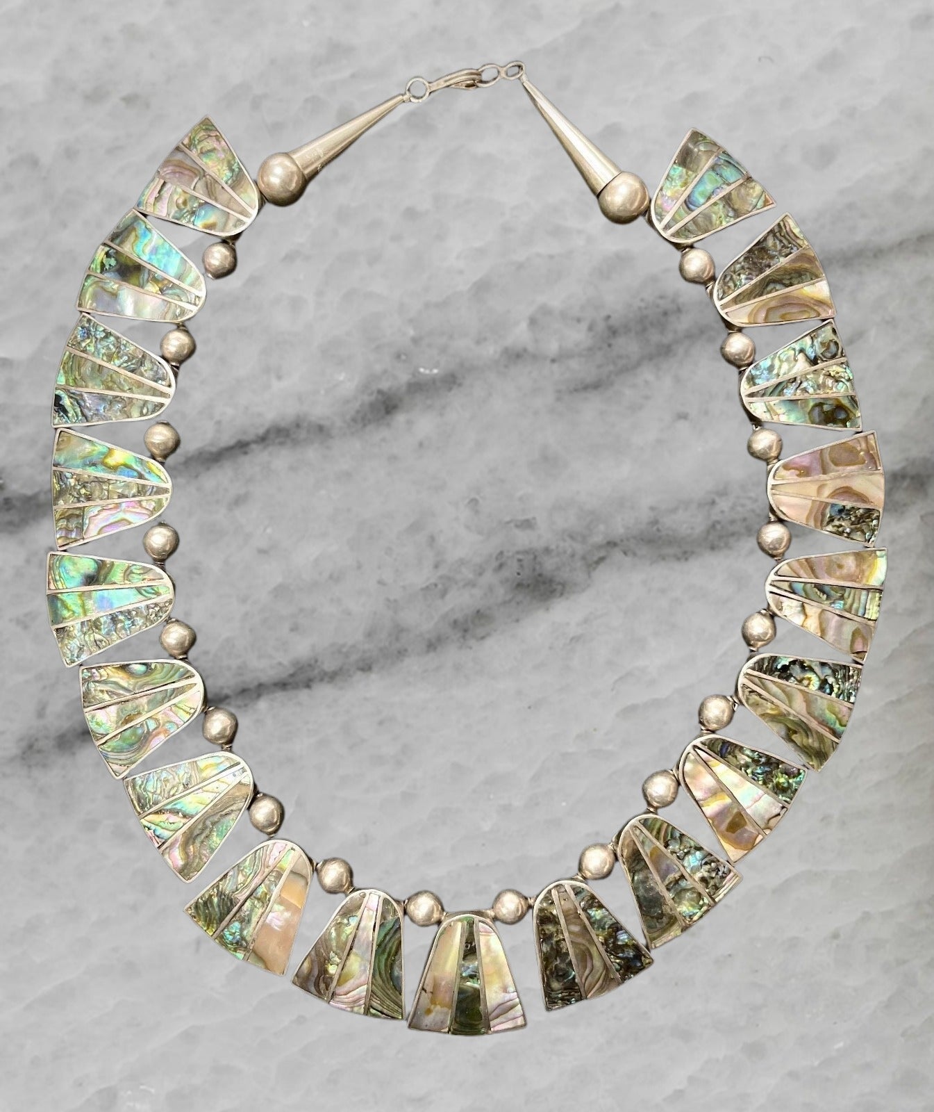 Mexico Vintage Sterling Silver Necklace with Abalone 17 5