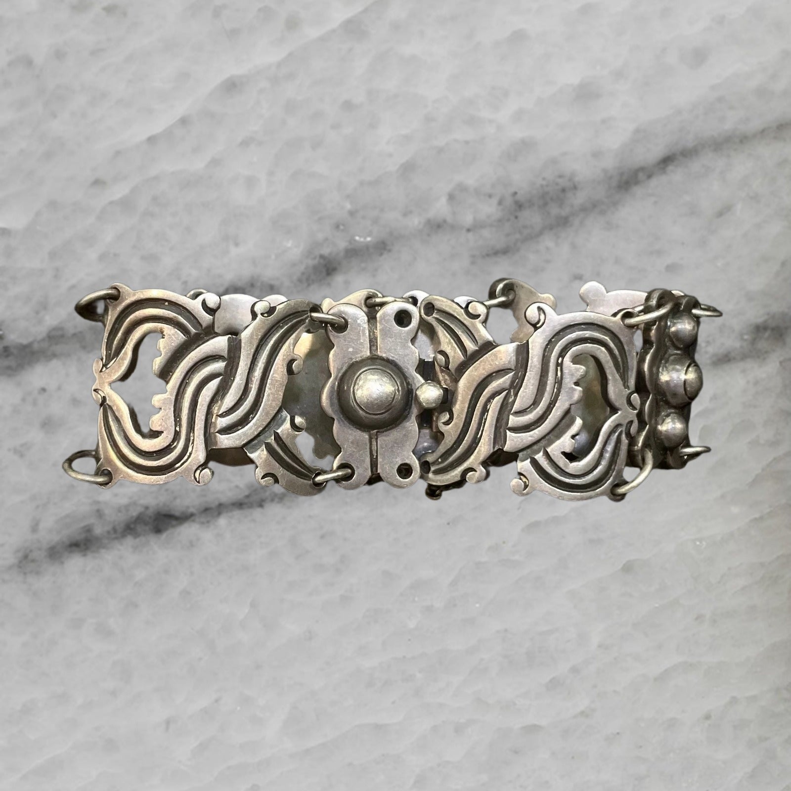 Mexico Vintage Sterling Silver Wide Panel Bracelet